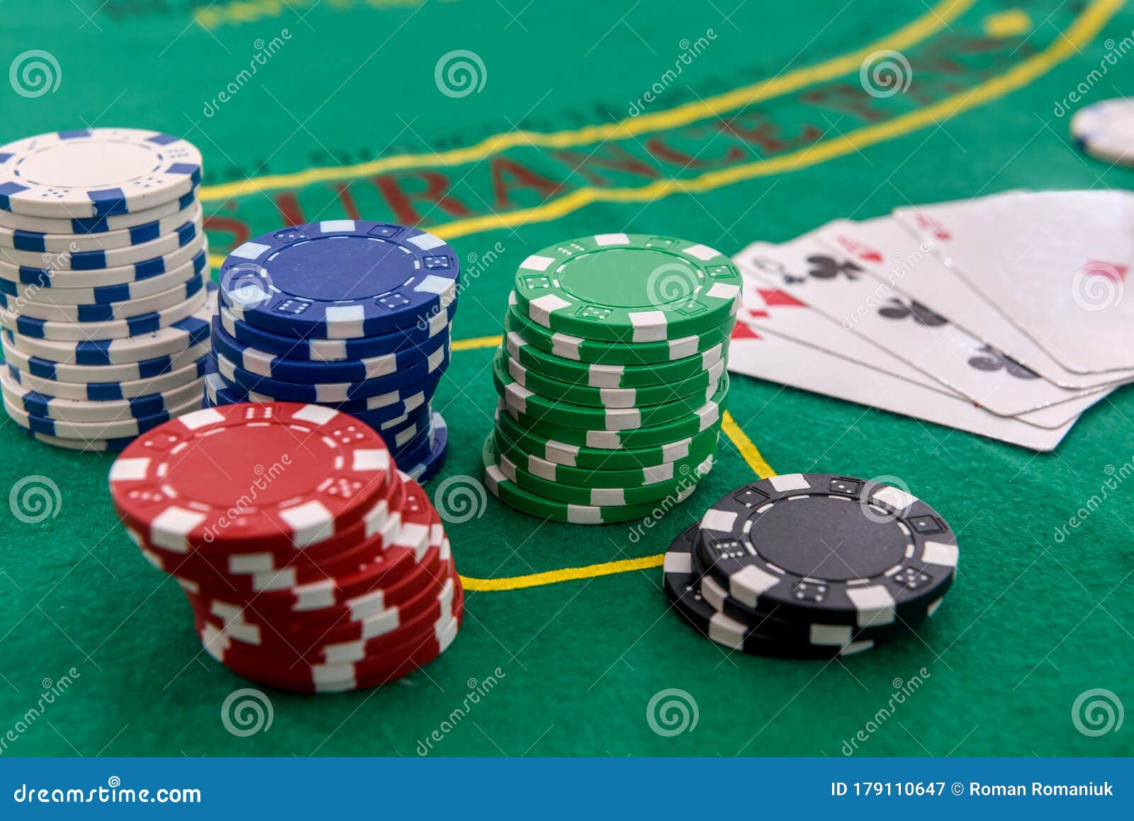 Poker Chips With Playing Cards On Table For Blackjack Casino And Gambling Stock Image Image Of Leisure Closeup 179110647