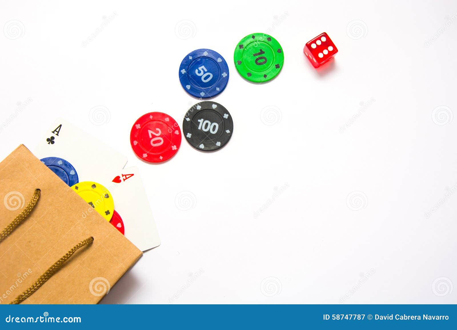 Poker Chips and Poker Cards into a Bag Stock Image Image of chance
