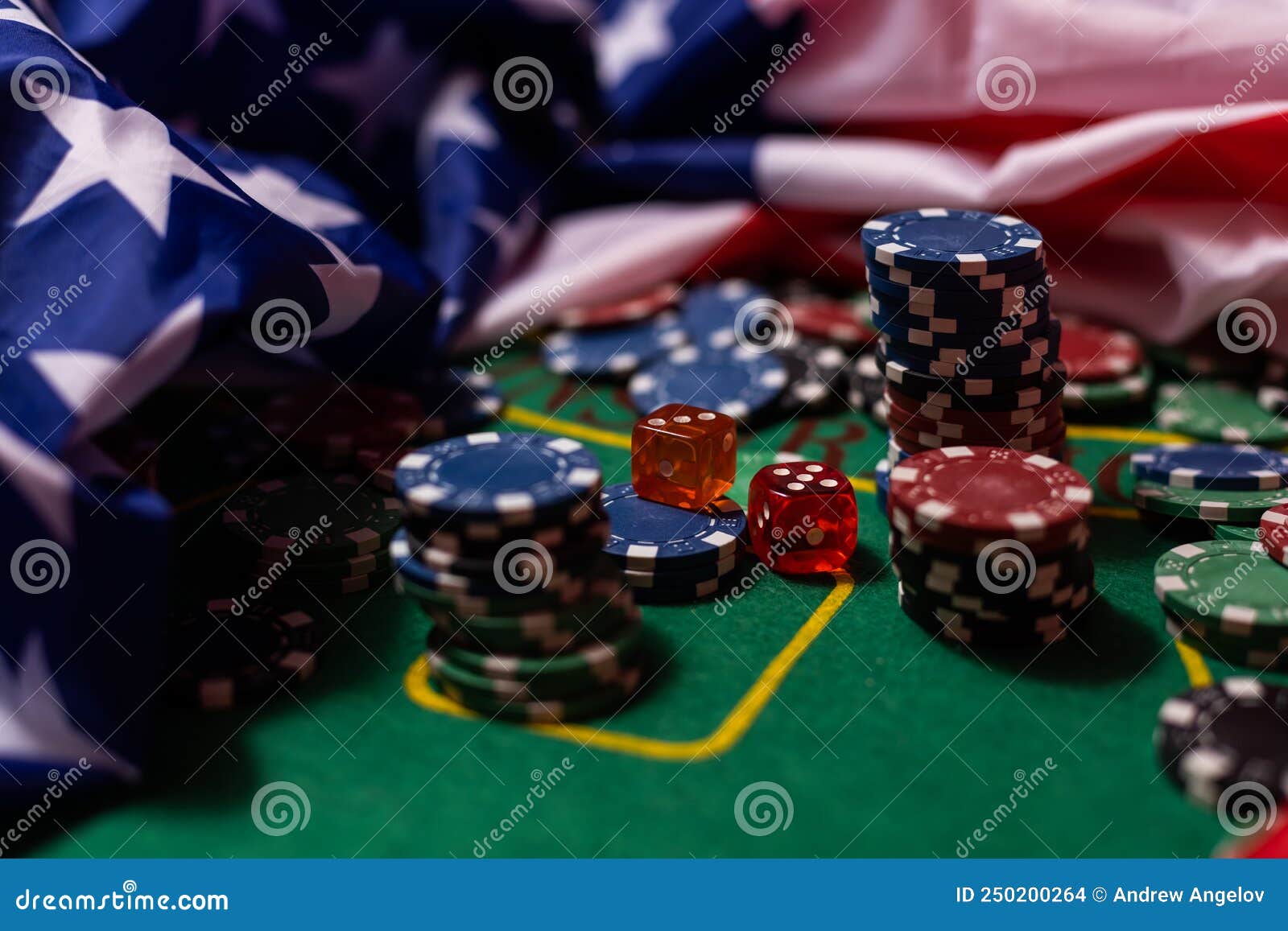 Poker Chips, Usa Flag on Blackjack Table. Stock Photo Image of chip