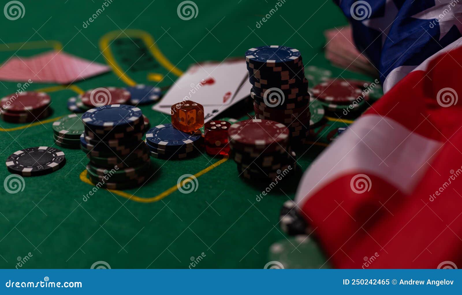 Poker Chips, Usa Flag on Blackjack Table. Stock Image Image of risk