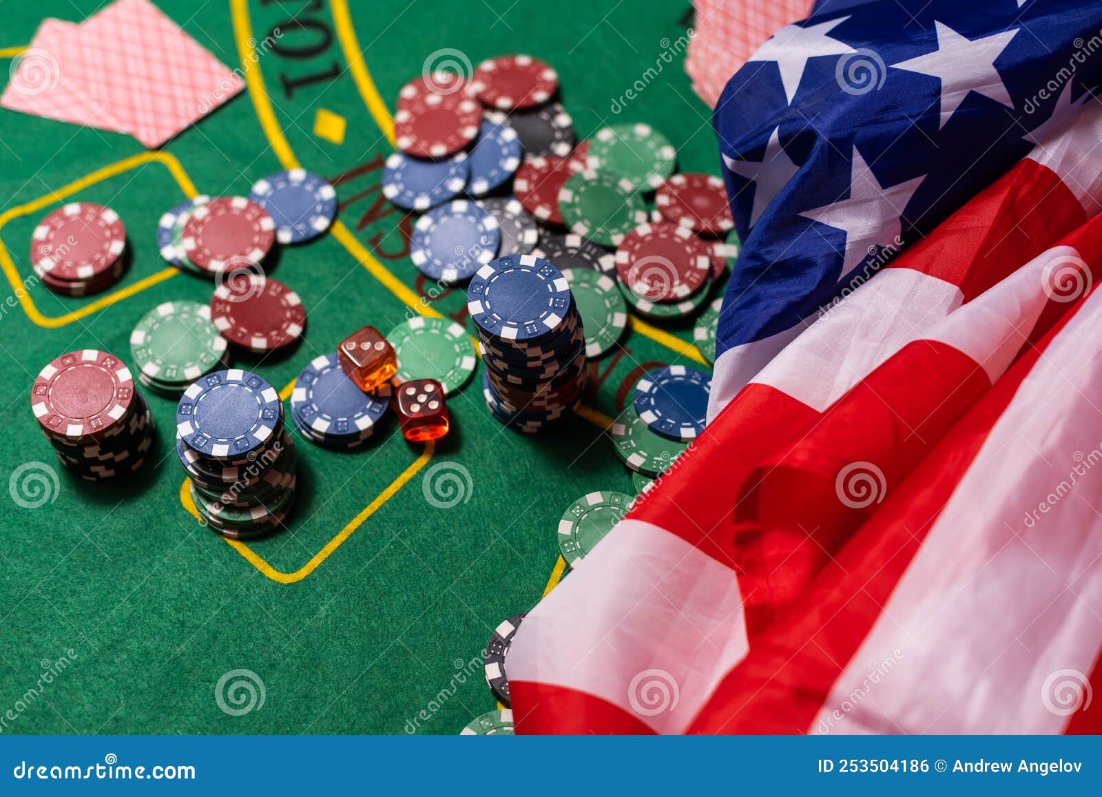 Poker Chips, Usa Flag on Blackjack Table. Stock Photo Image of spade