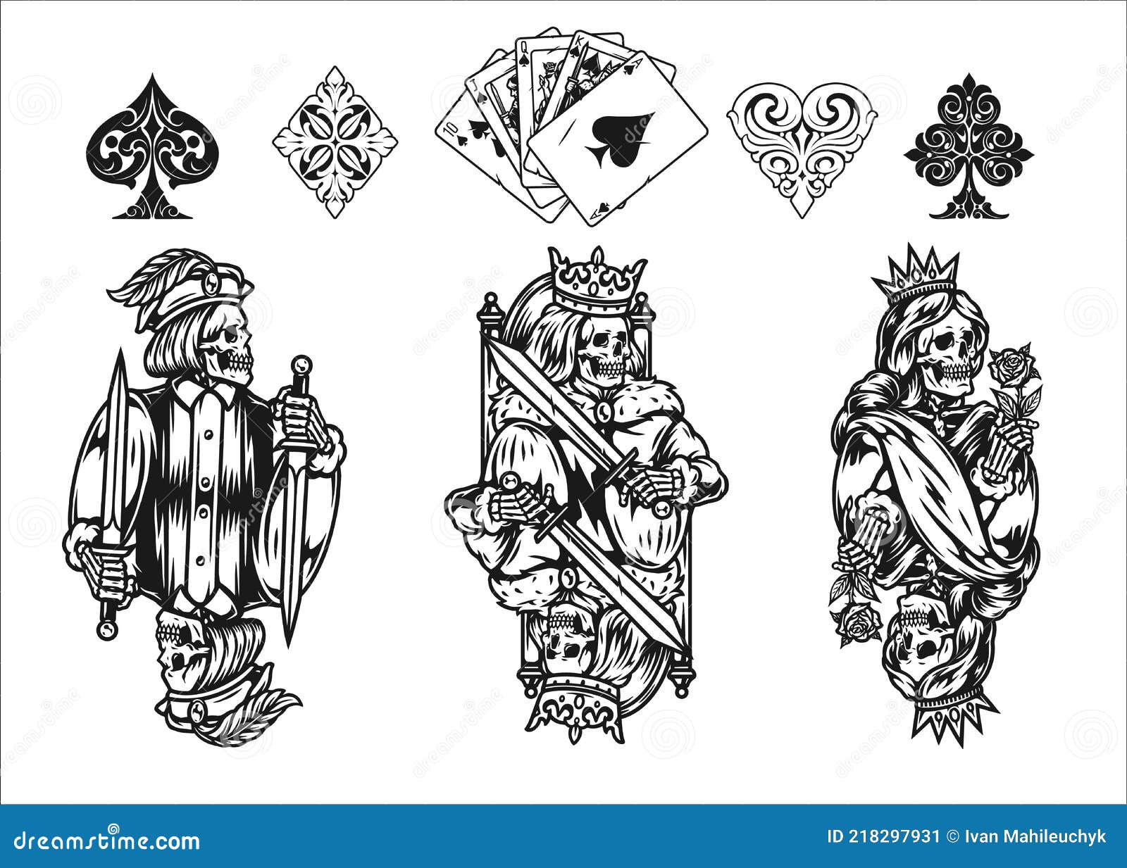 Jack, King And Queen, Playing Cards - Isolated On White Stock Vector