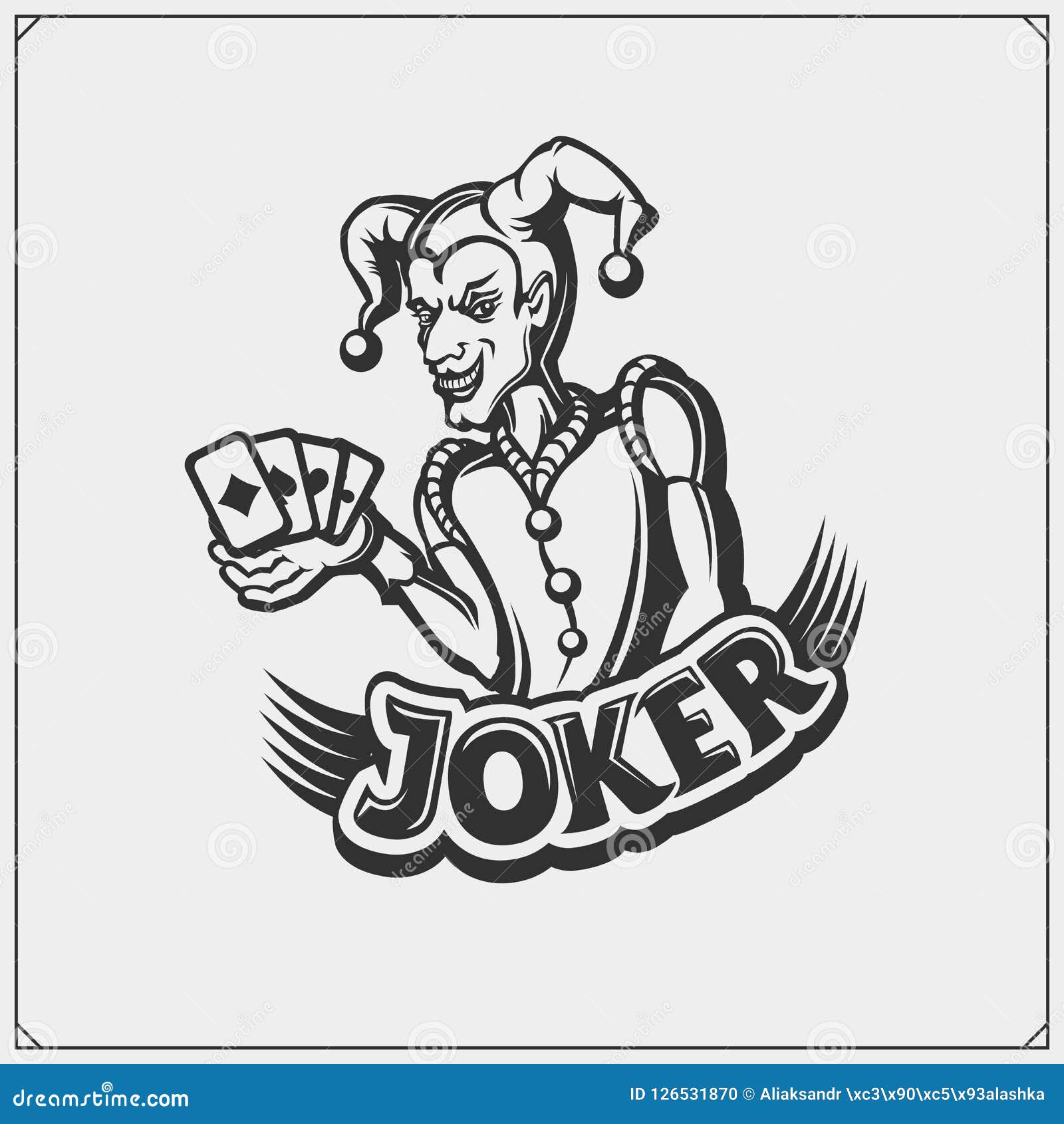 Poker Emblem with Joker Head. Stock Vector Illustration of joker