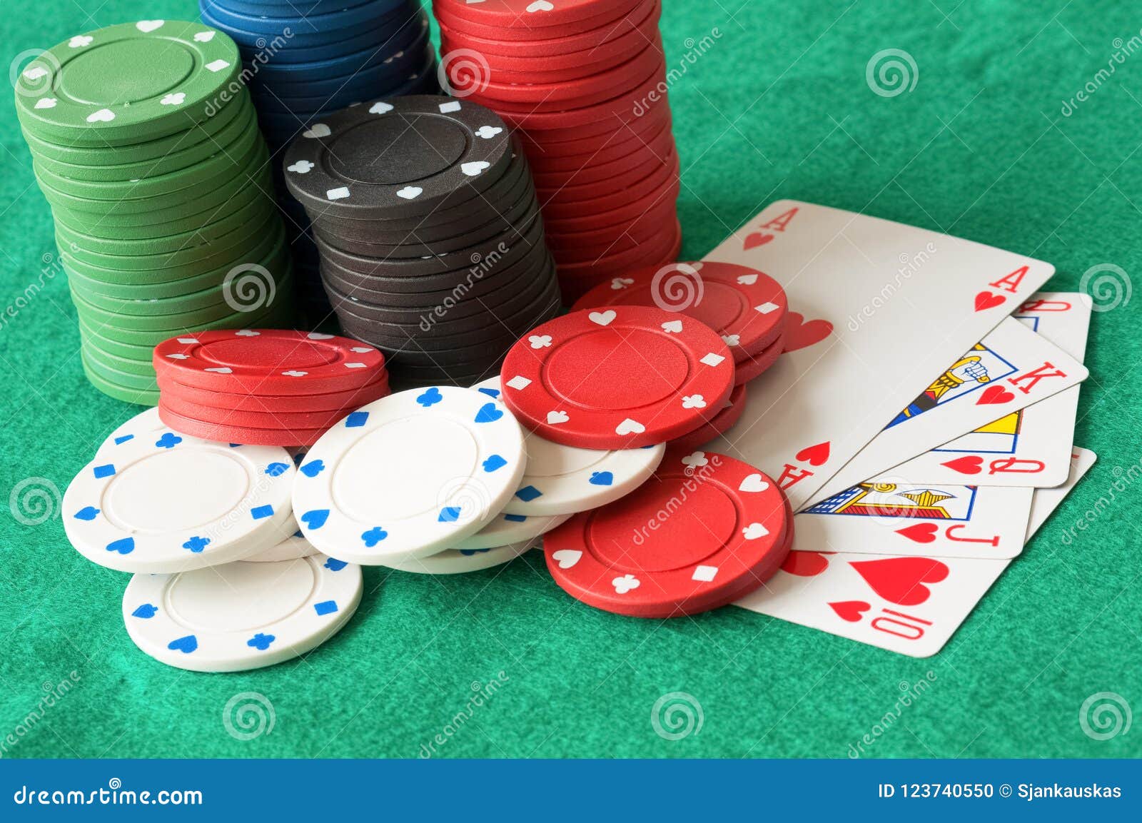 Poker game chips and cards stock photo. Image of richness 123740550
