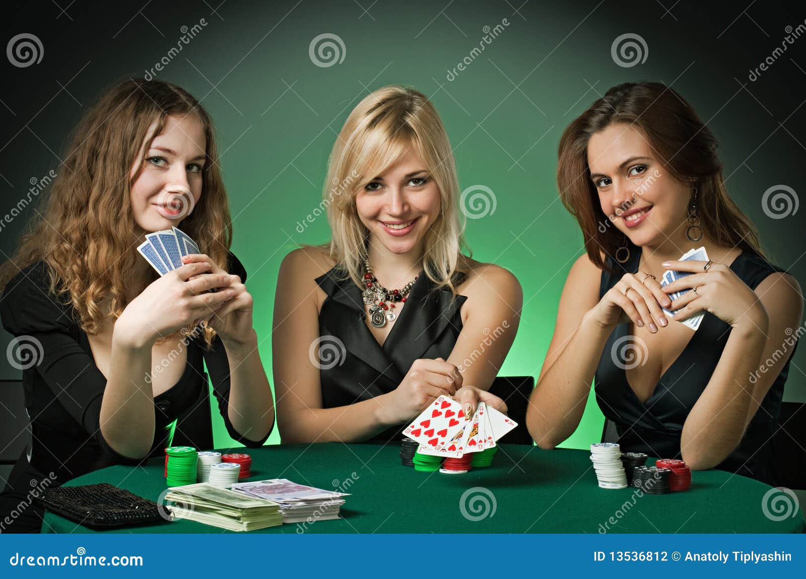 Poker Players in Casino with Cards and Chips Stock Photo Image of