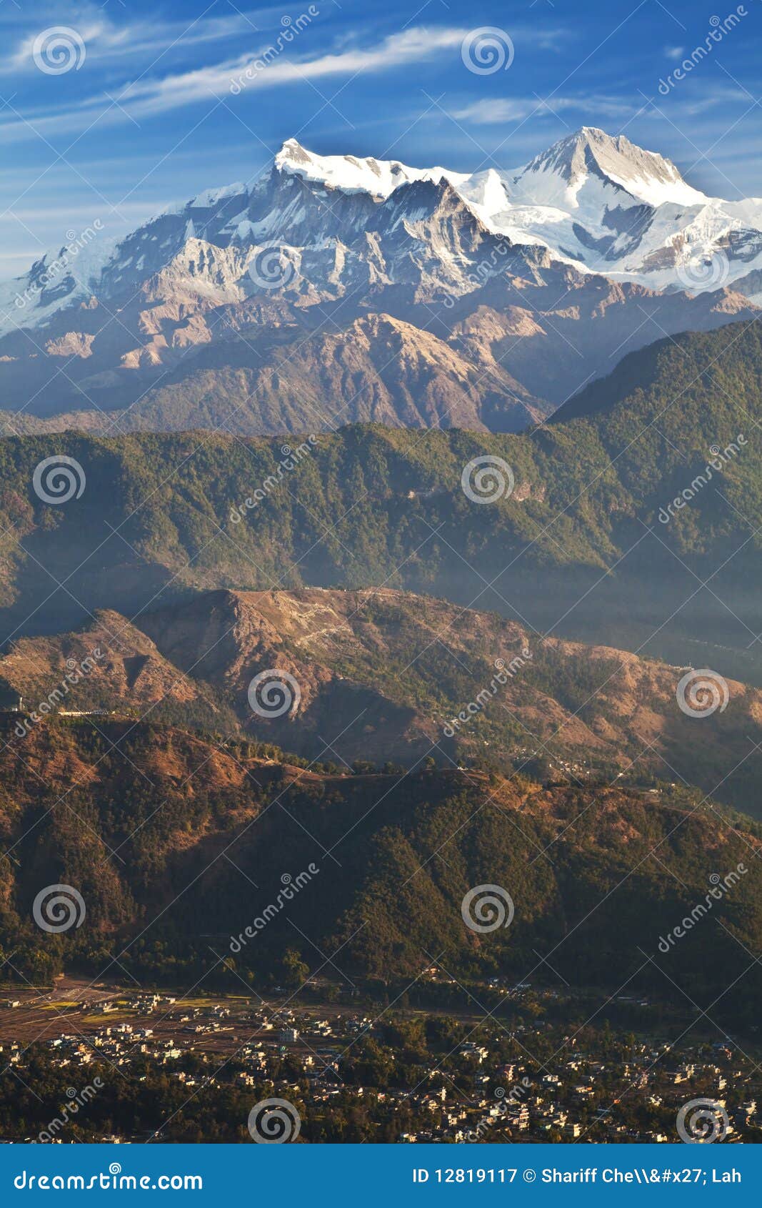 pokhara and the himalayas at dawn, nepal