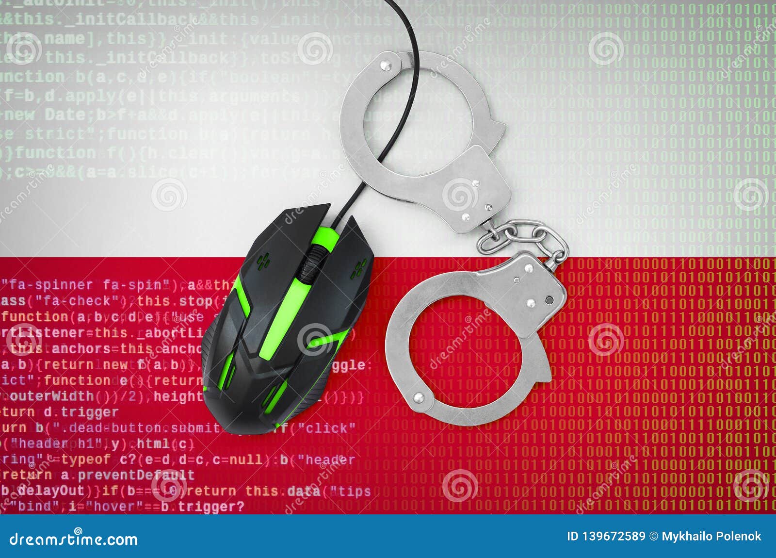 Poland Flag and Handcuffed Computer Mouse. Combating Computer Crime