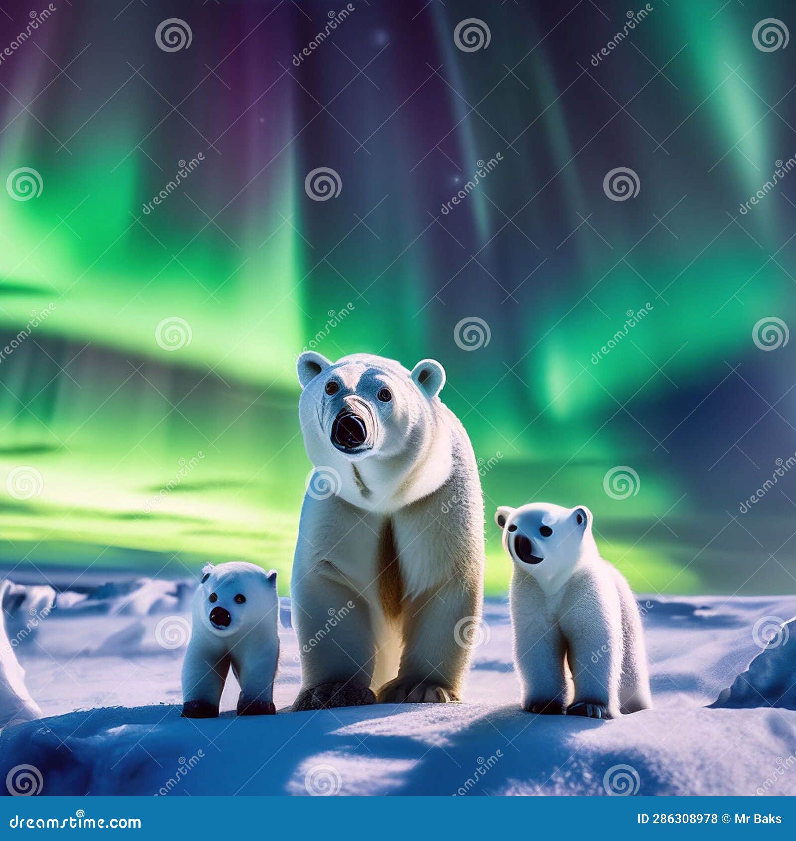 Polar Bear with Cubs on Pack Ice. Stock Illustration Illustration of