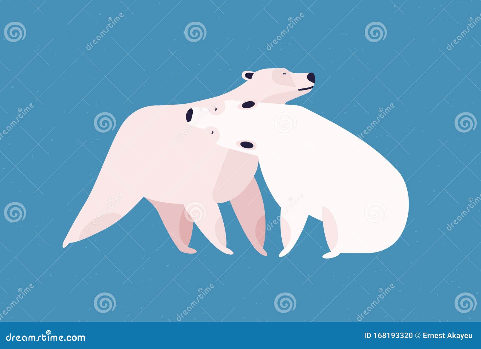 polar bears couple flat  . animal family embrace, love and fondness, tenderness and affection concept