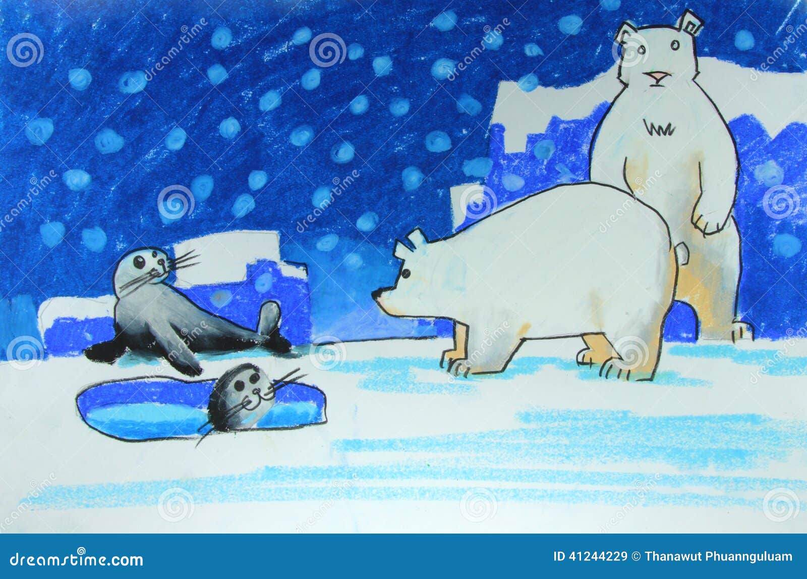 Polar Bears and Seals on Ice Painting Stock Illustration Illustration
