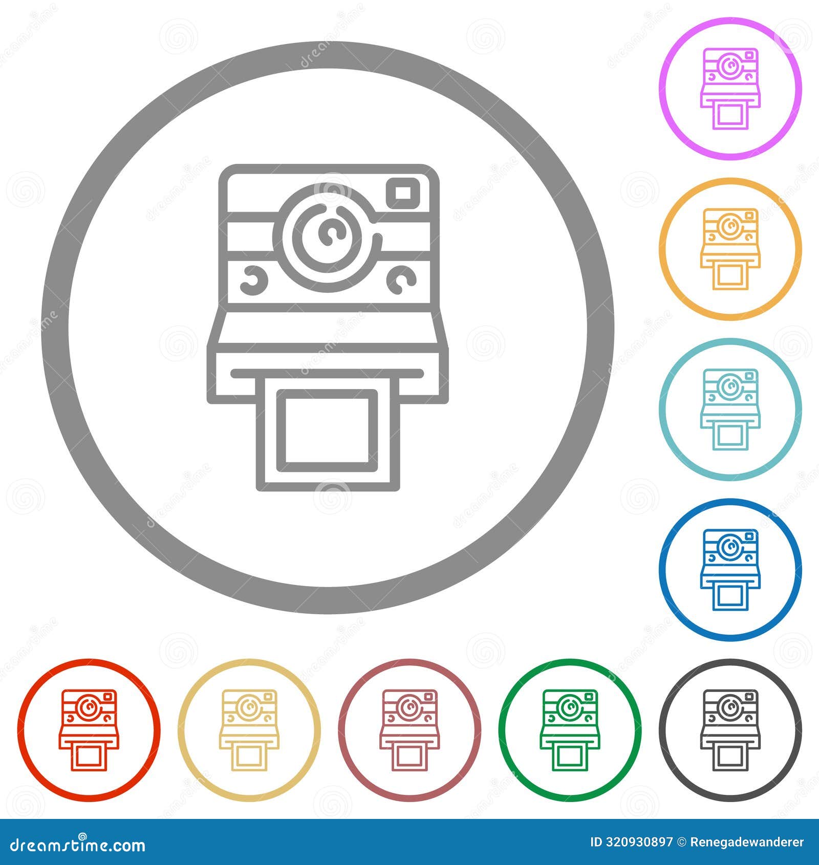 polaroid camera outline flat icons with outlines