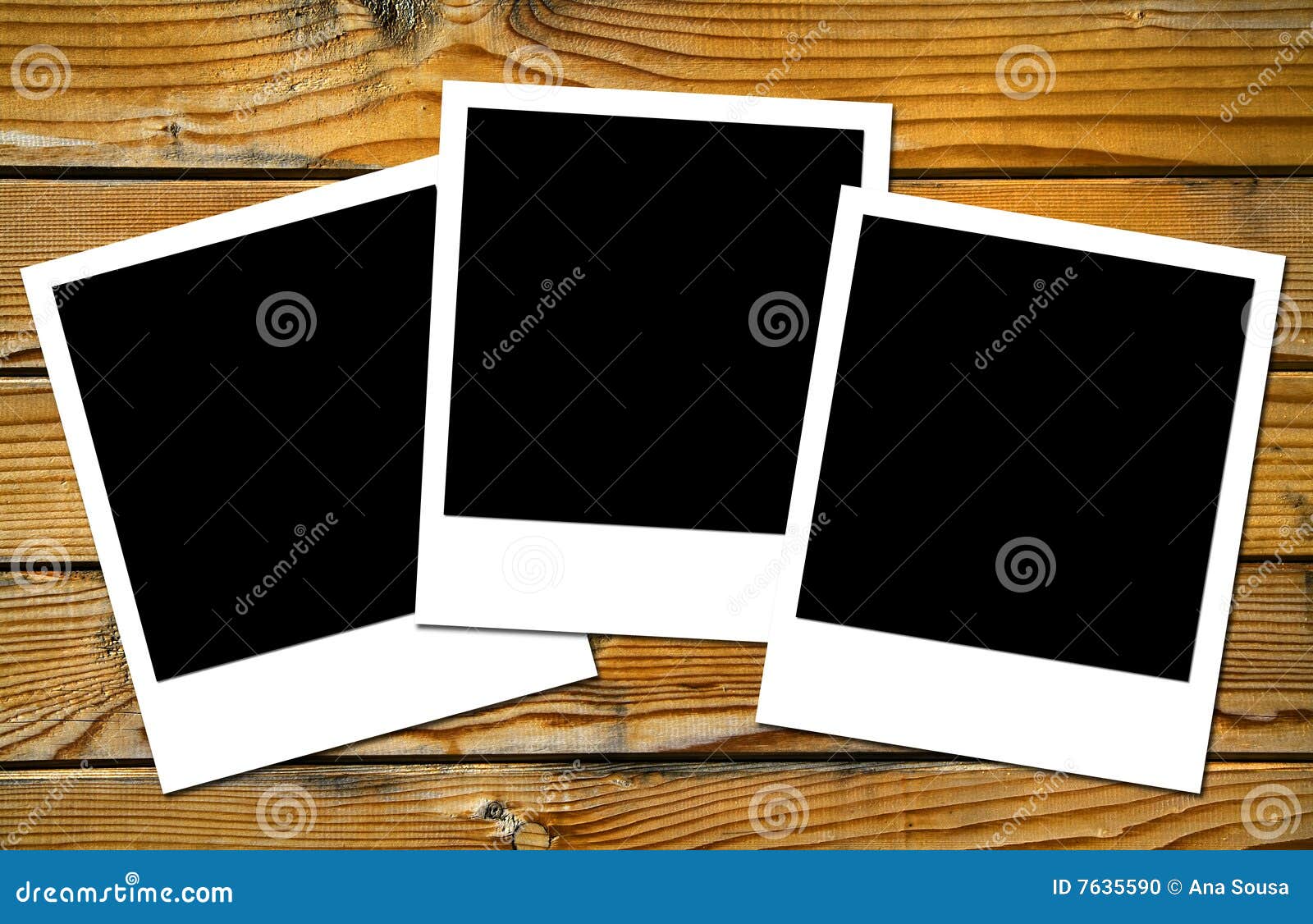Polaroids Frames Over Wooden Boards Stock Photo Image of pine