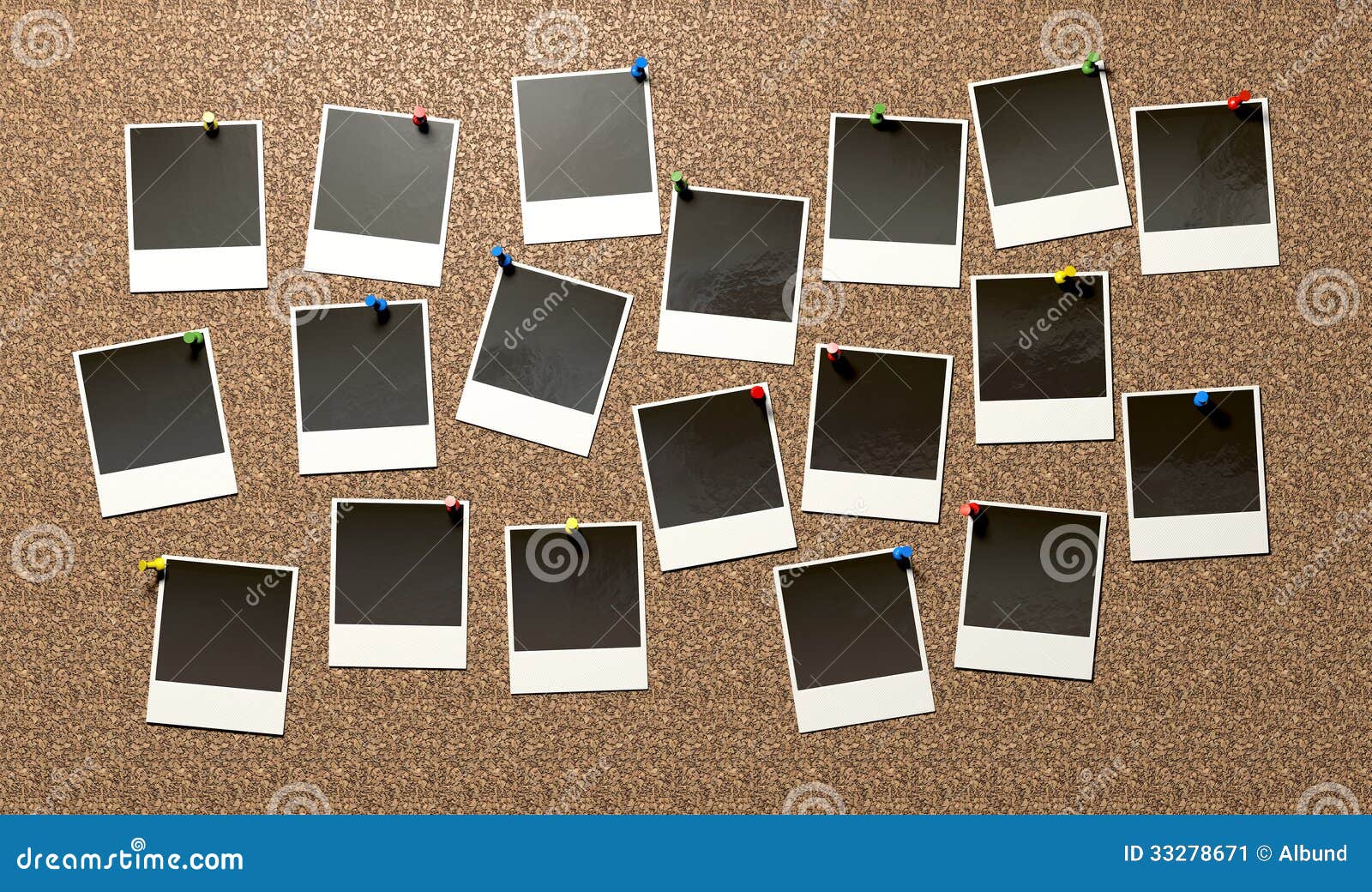 polaroids pinned on cork bulletin board