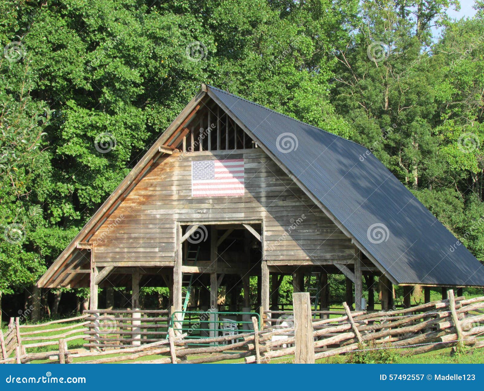 Pole Barn With American Flag On It Stock Photo - Image ...