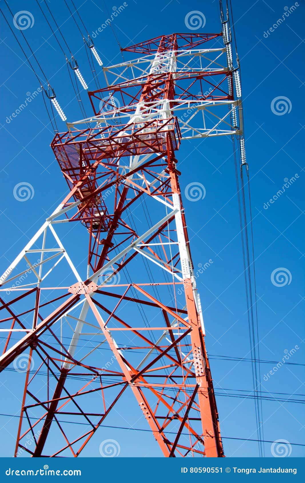 pole high-voltage transmission voltage white red for several high-vold...