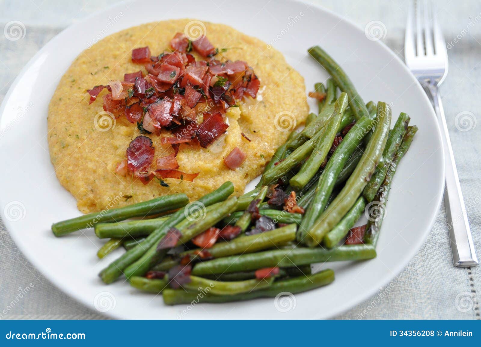 Polenta with green beans stock photo. Image of mozzarella 34356208