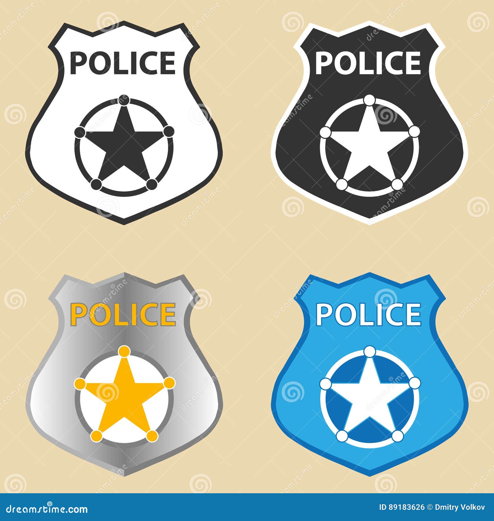 Police badge stock vector. Illustration of flat, metallic - 89183626