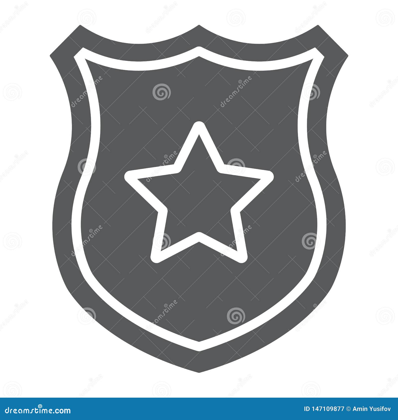 police badge glyph icon, officer and law, shield with star sign,  graphics, a solid pattern on a white background.