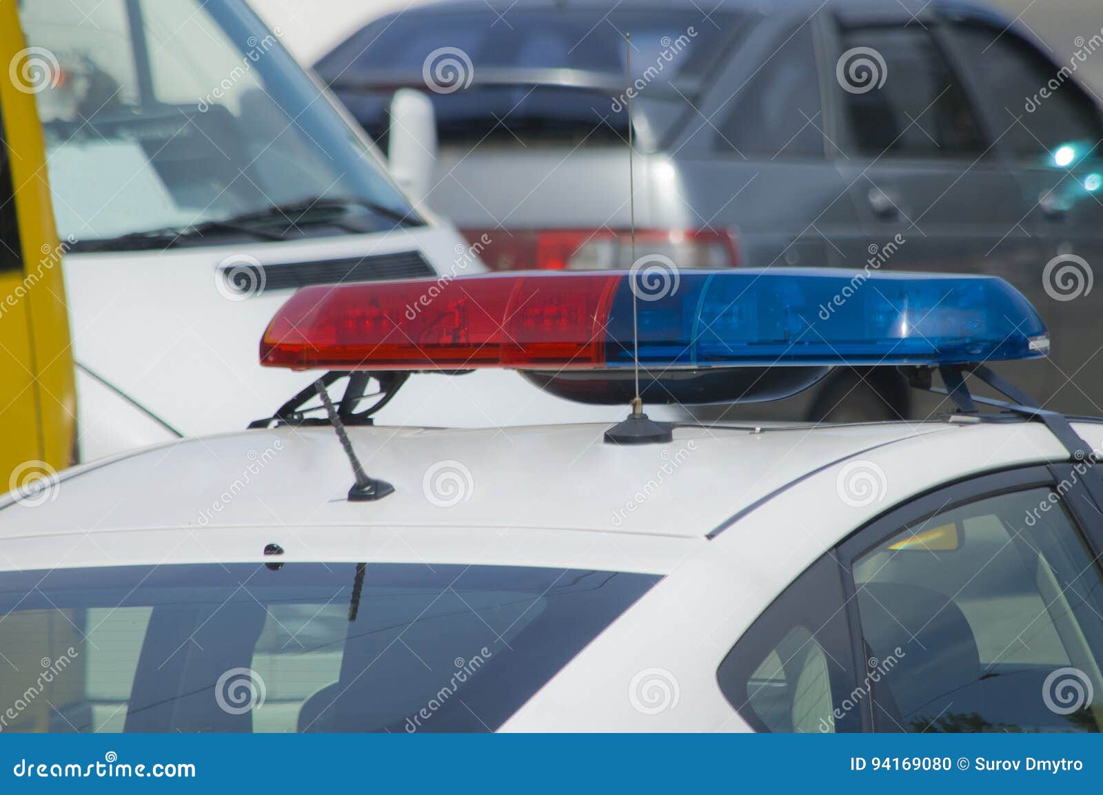Police Car with Sirens Red and Blue Color Stock Photo - Image of ...