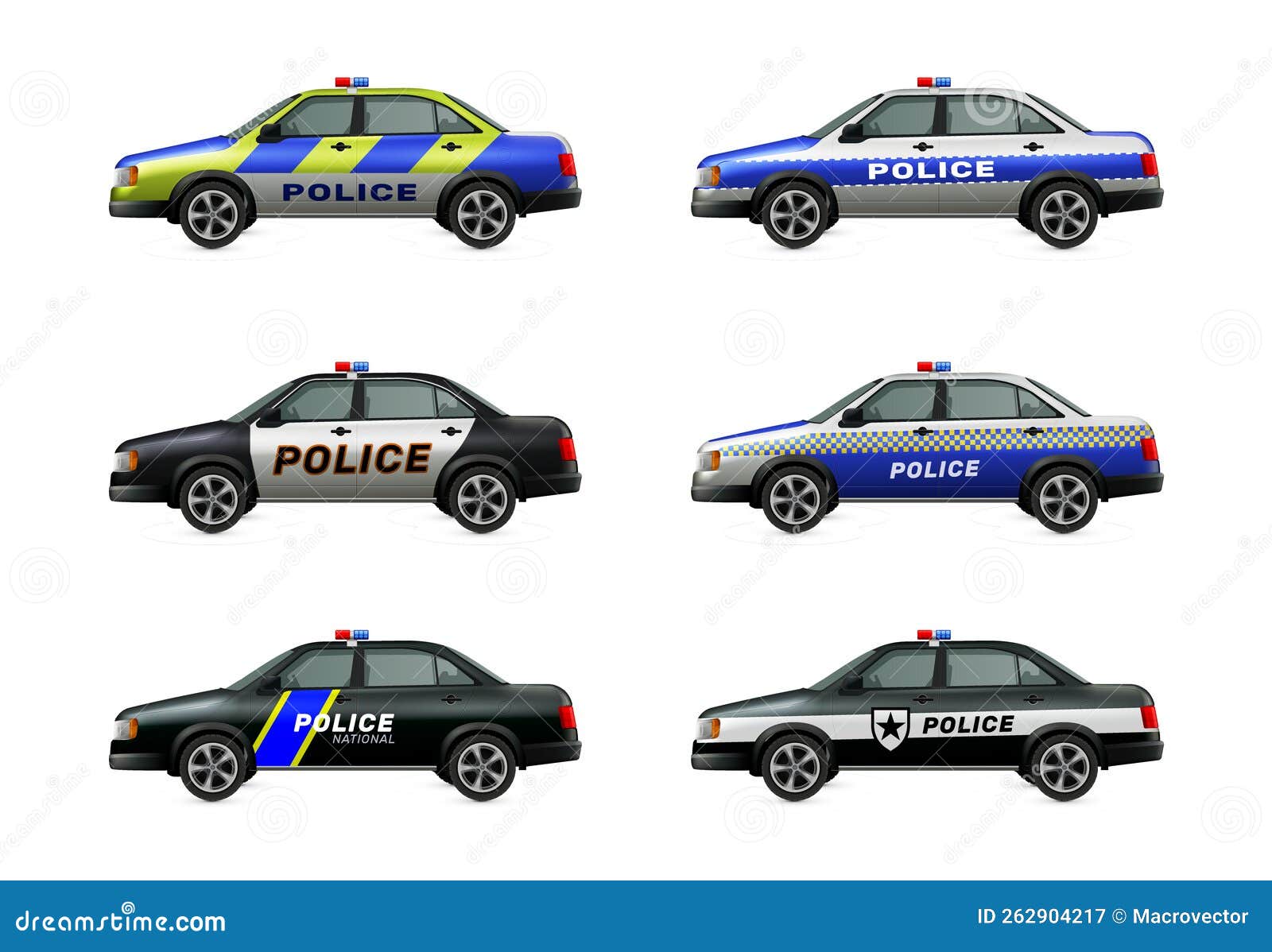 Set Of Police Cars Side View Vector Illustration Isolated On White ...