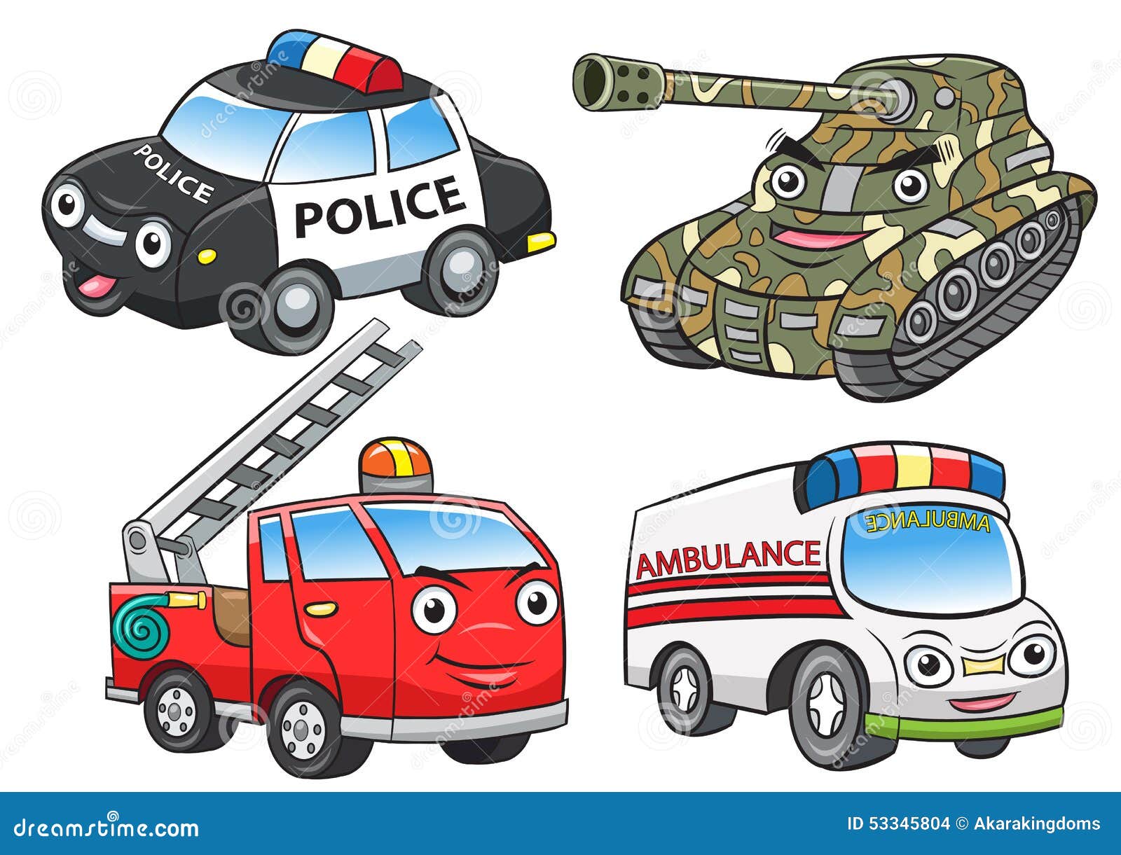 Police Fire Ambulance Tank Cartoon Illustration 53345804 - Megapixl