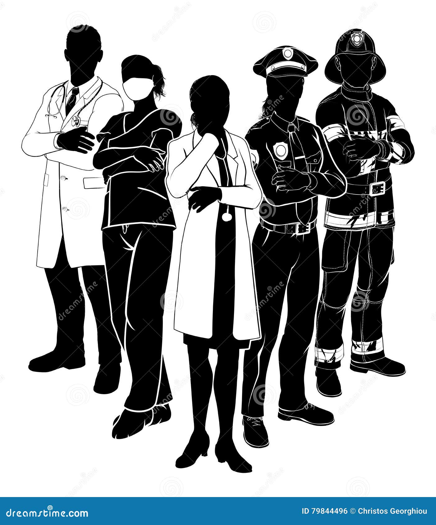 police fire doctor emergency team silhouettes