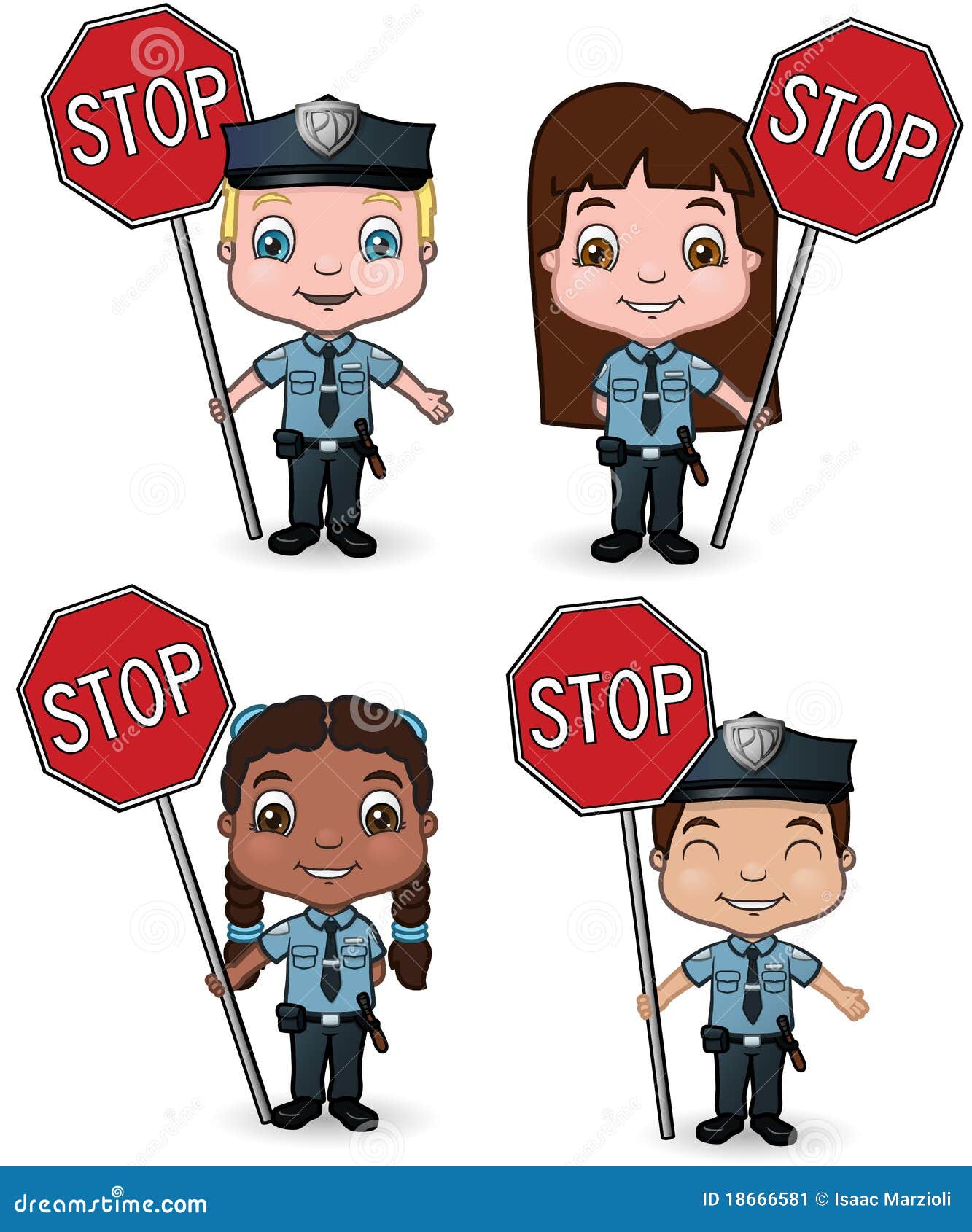 Police Kids with Stop Signs Stock Vector - Illustration of ethnic, children:  18666581
