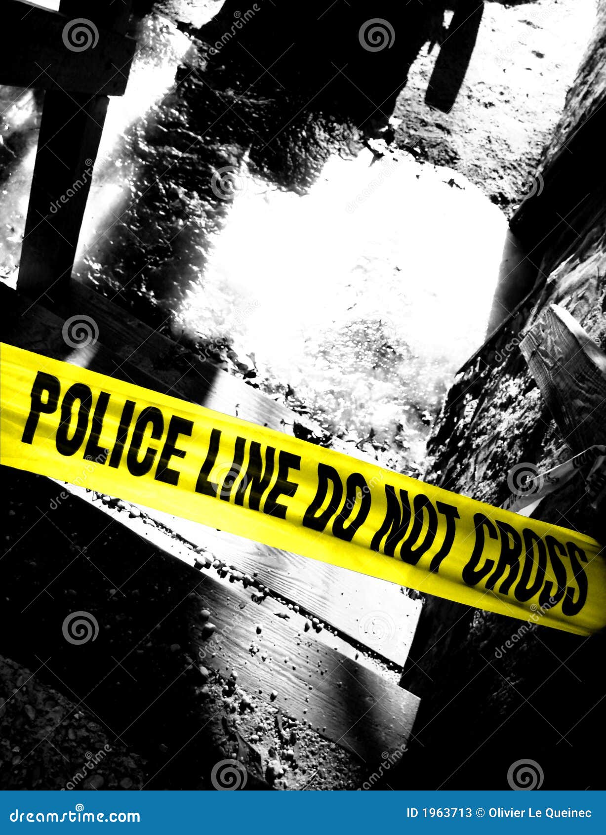 Police Line Do Not Cross Tape At Grim Crime Scene Stock Image Image Of White Trespassing