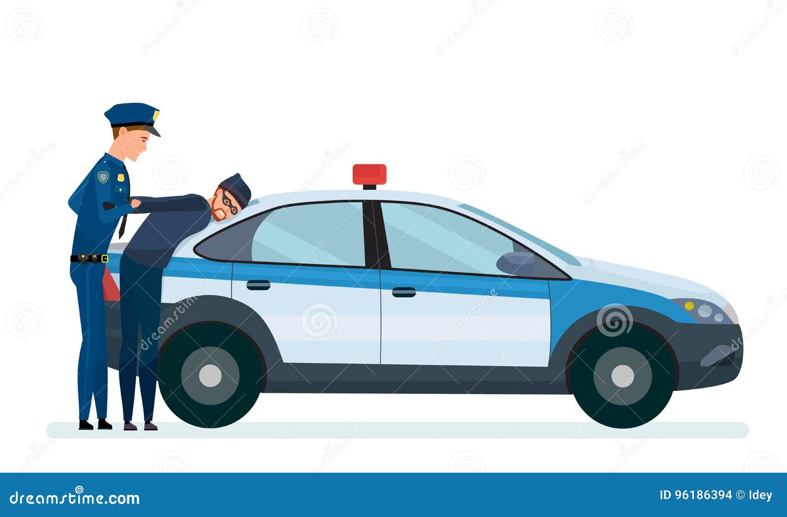 Police Officer Arrests Thief, on Hood of Working, Police Car. Stock Vector  - Illustration of money, inspector: 96186394