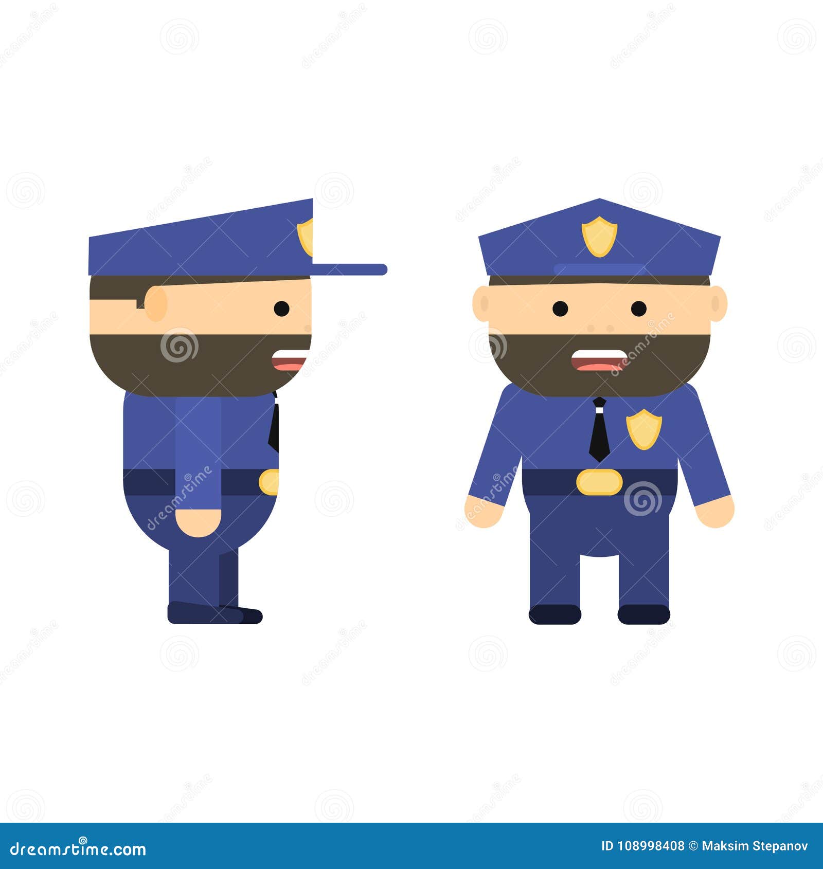 police officer in cartoon style.  flat policeman. character for game. patrolman in uniform. bearded man