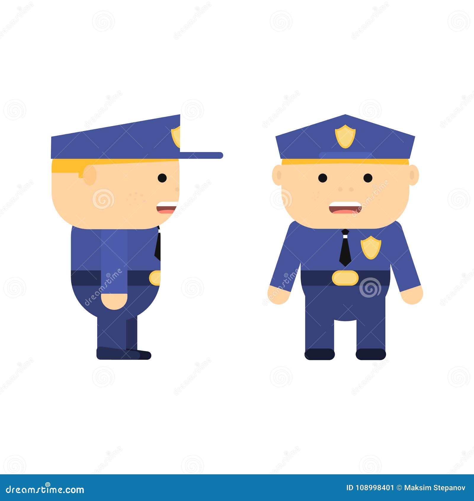 police officer in cartoon style.  flat policeman. patrolman in uniform. character for game. young man