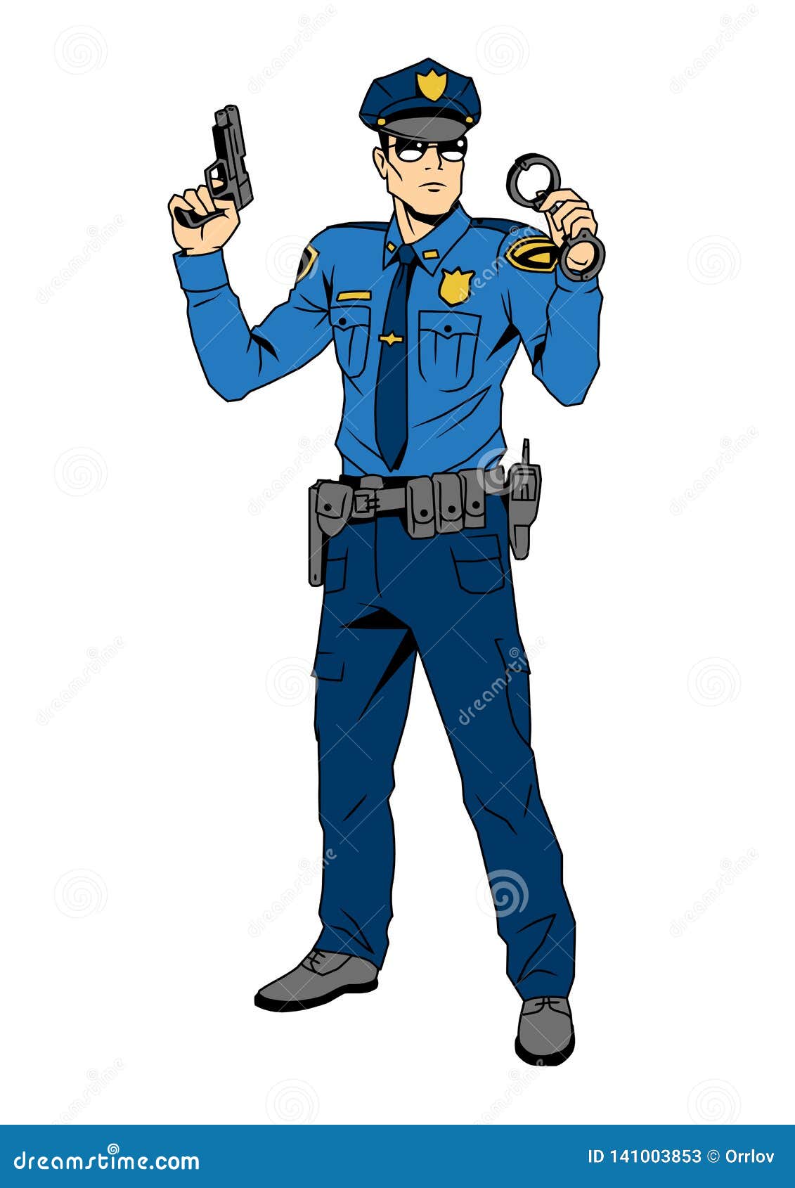 Police Officer with Gun and Handcuffs, Character, Cartoon, Color,  Illustration, Vector Stock Vector - Illustration of isolated, logo:  141003853