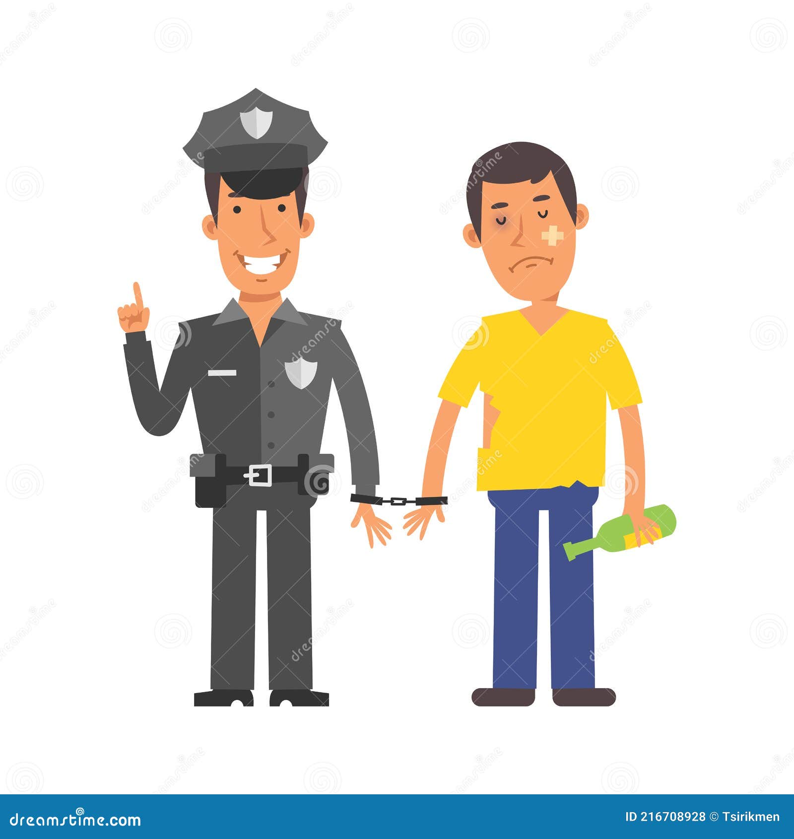 Police Officer Holding Drunk Man In Handcuffs Vector Characters Stock Vector Illustration Of 