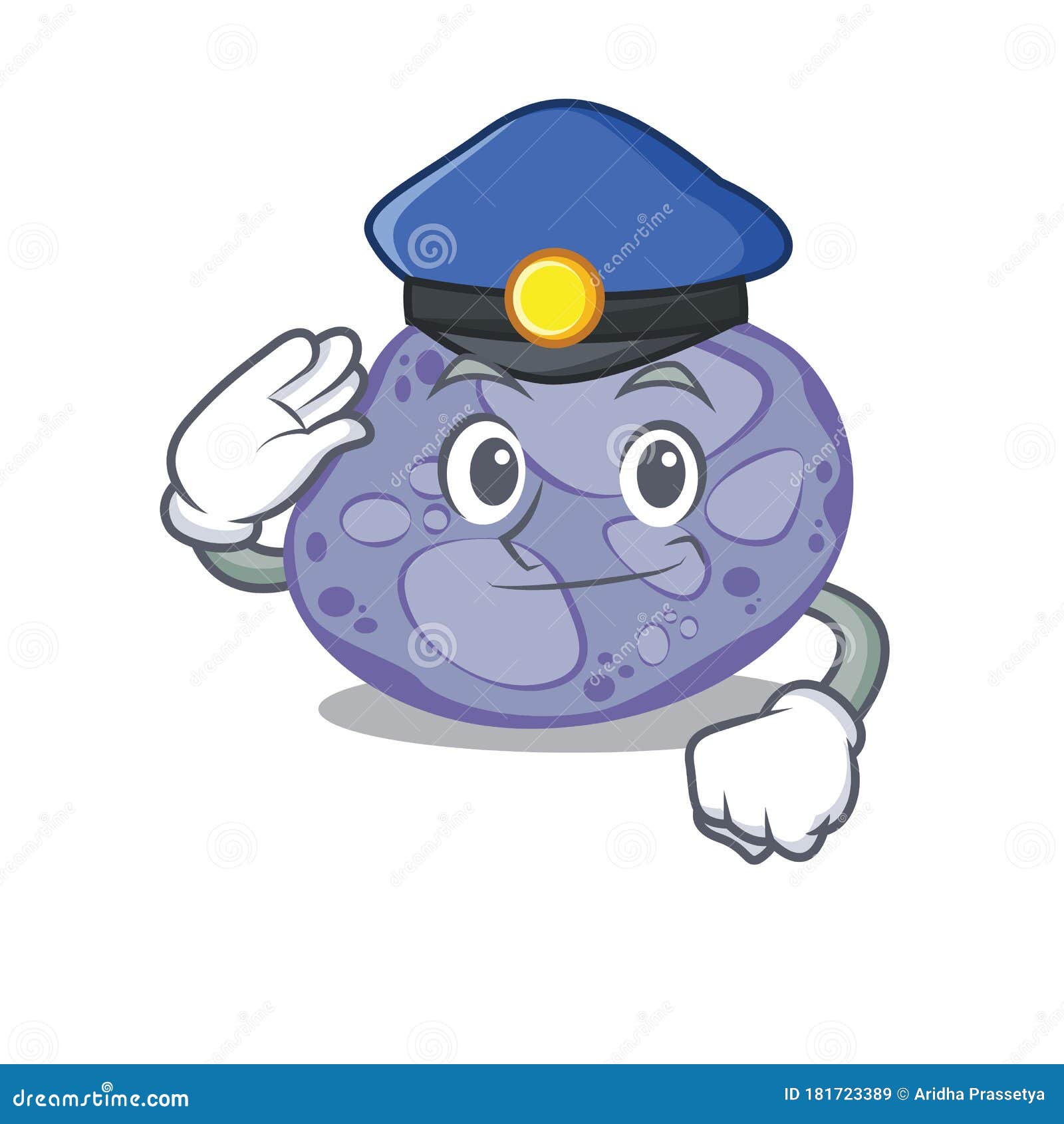 police officer mascot  of blue planctomycetes wearing a hat