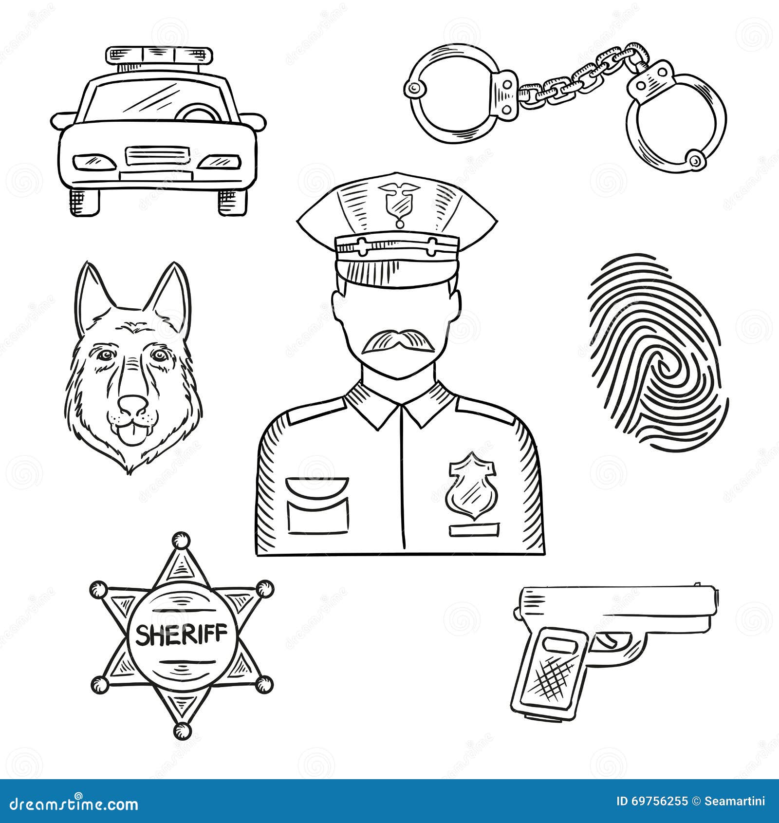 Police Officer Or Policeman Profession Sketch Icon Stock