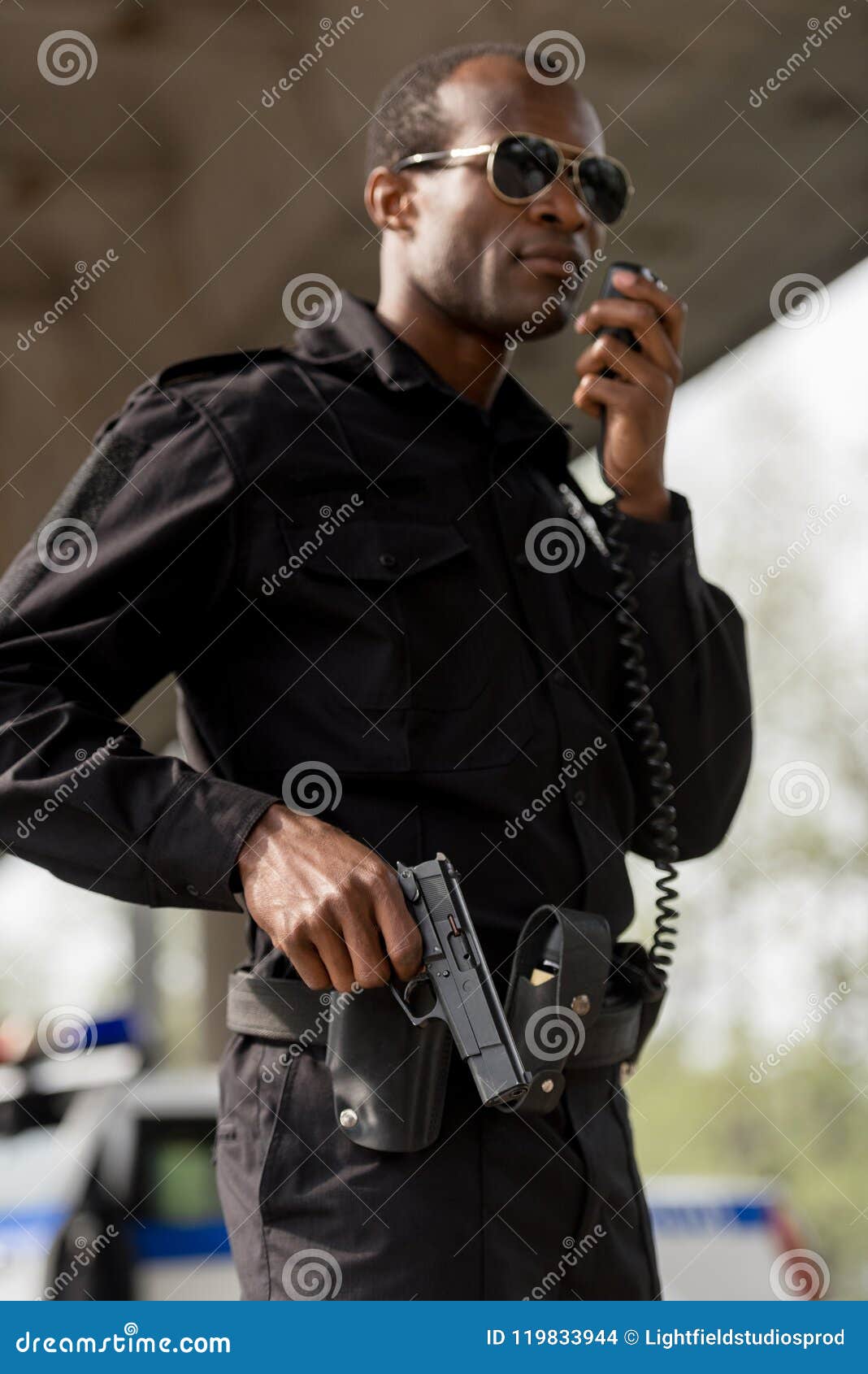 Police Officer Talking by Walkie talkie Radio Set Stock Photo Image Police Officer Talking by Walkie talkie Radio Set Stock Photo Image
