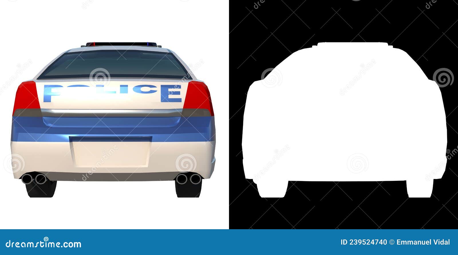 police patrol 1-back view white background alpha png 3d rendering ilustracion 3d