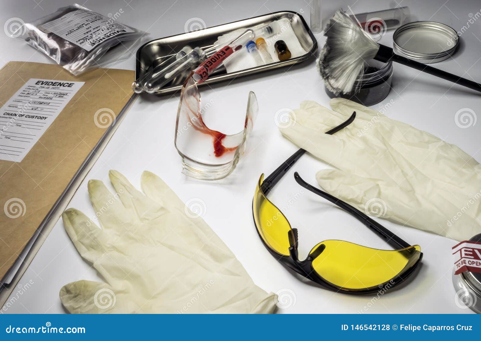 police record along with some forensic evidence of murder at laboratorio forensic equipment