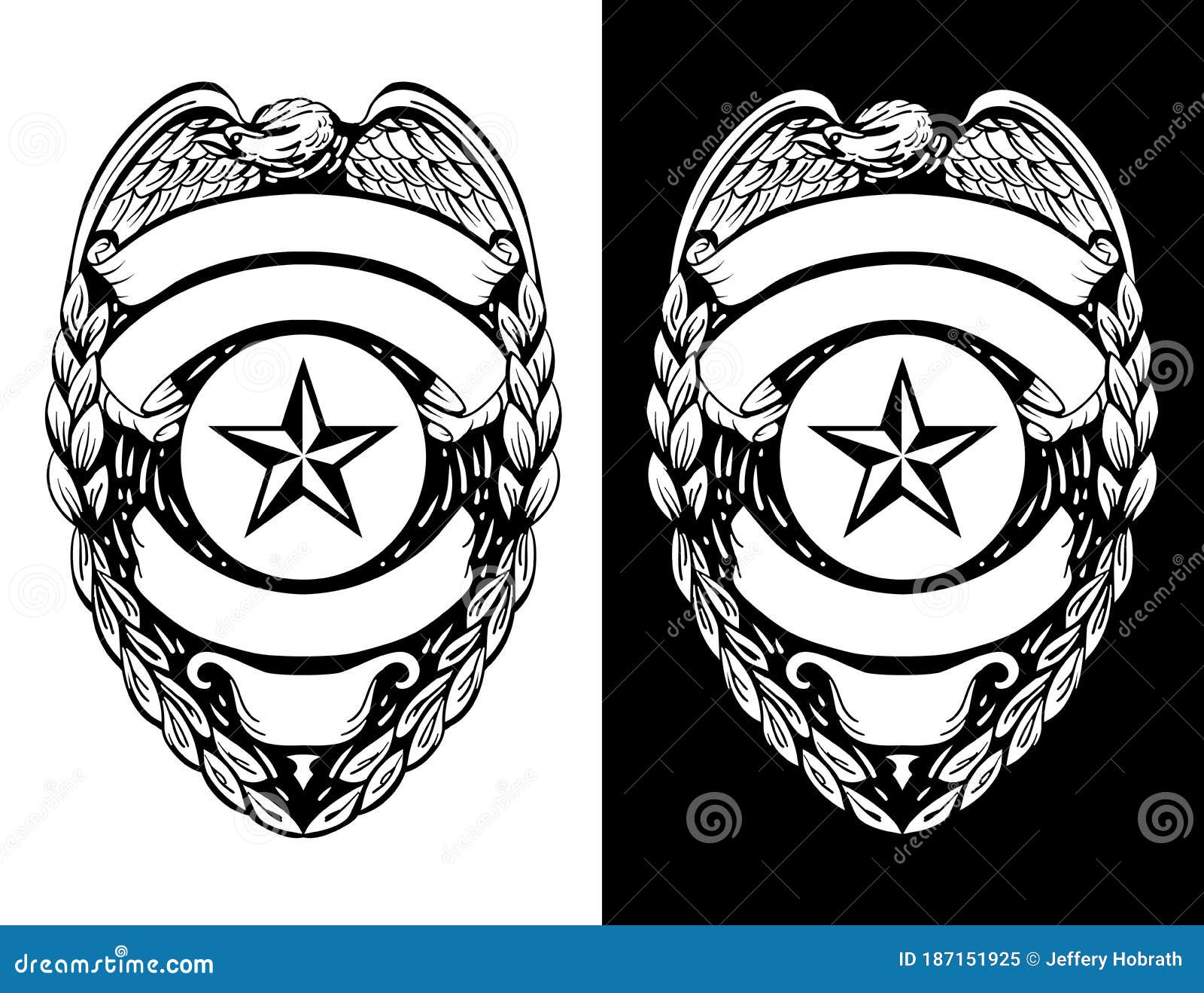 police, sheriff,  law enforcement badge    in both black line art and white versions