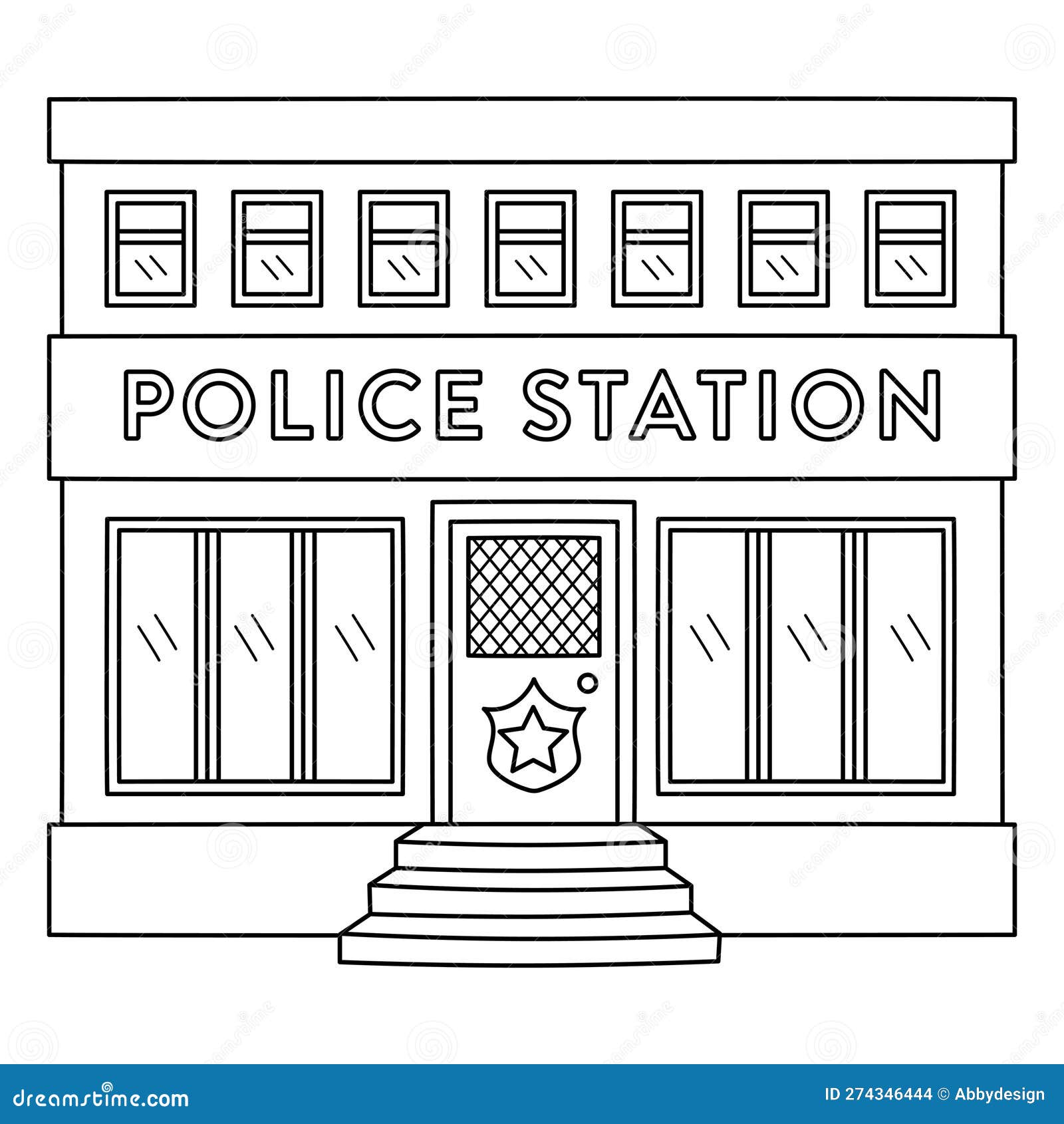 Police station coloring page for kids Royalty Free Vector