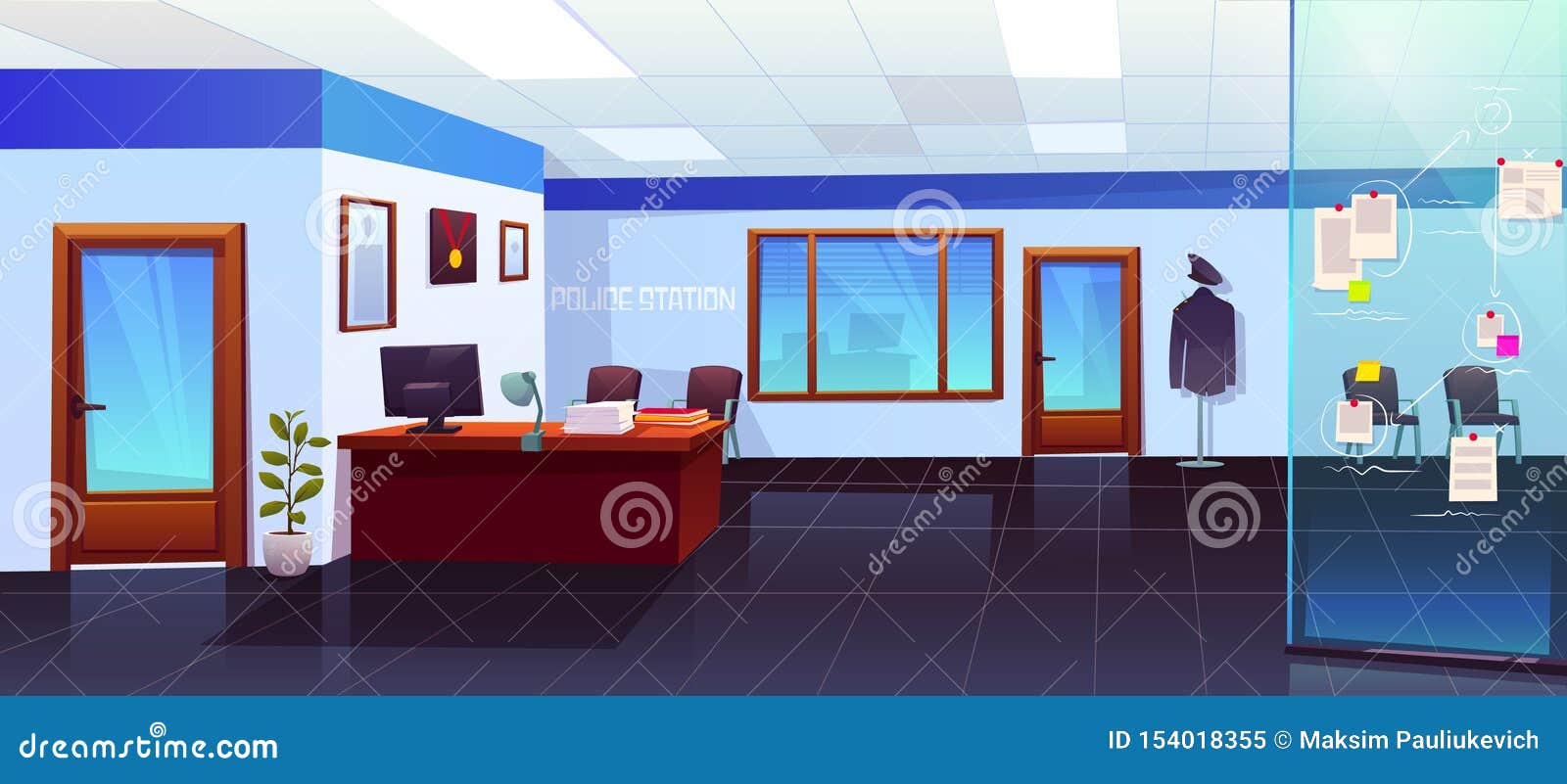 Police Station Room Interior With Evidence Board Stock