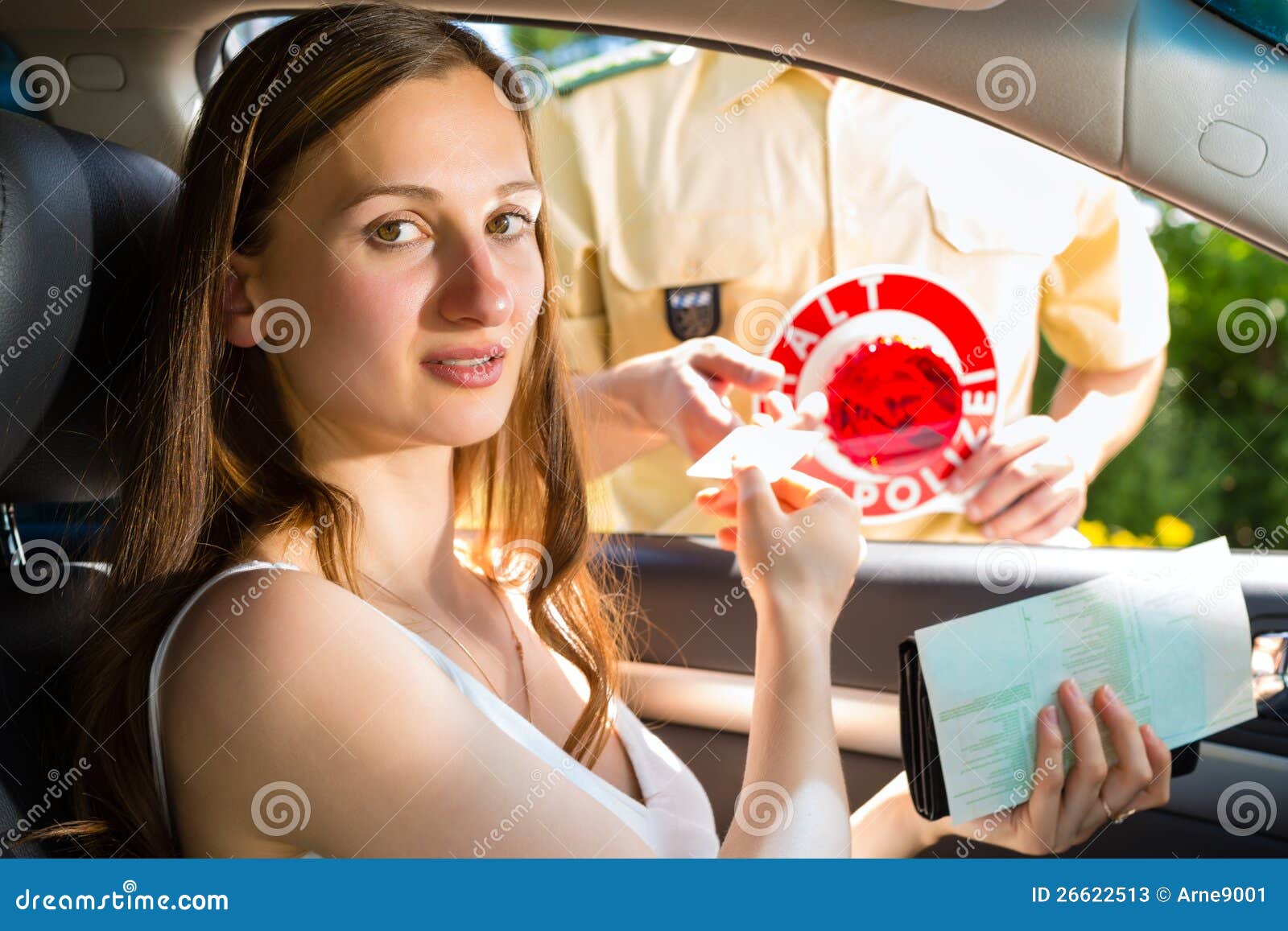 Police Woman In Traffic Violation Getting Ticket Stock Image Image Of Rush Policeman 26622513