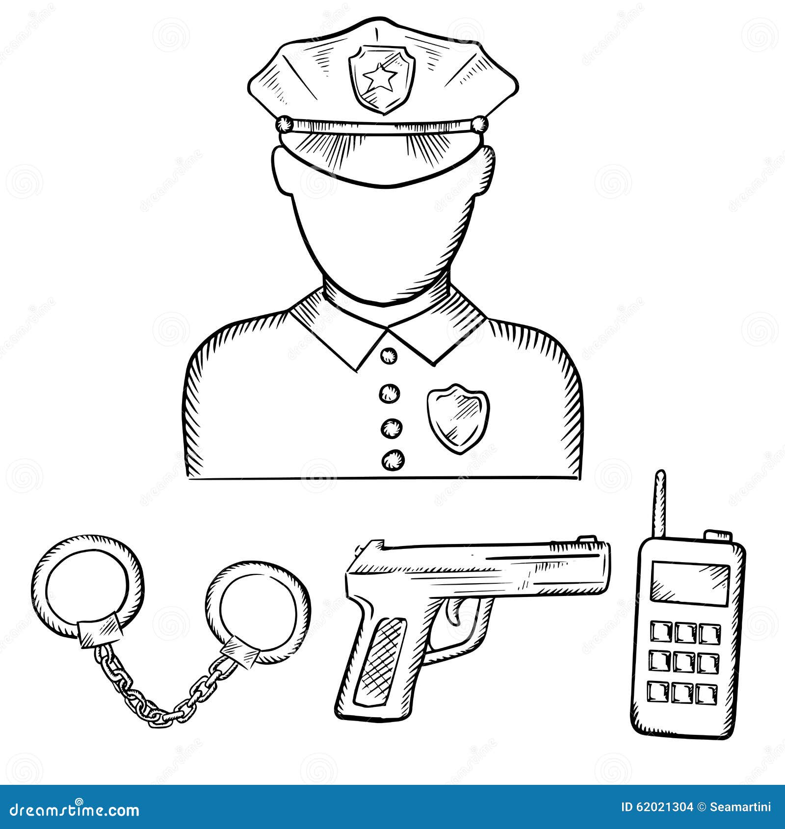 Policeman With Handcuffs And Gun Sketches Stock Vector