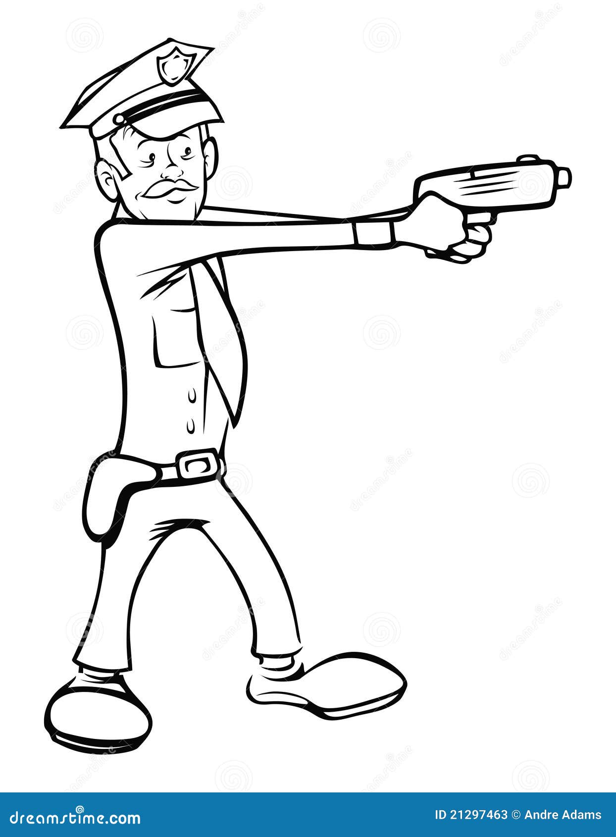 Policeman shooting outline stock vector Illustration of