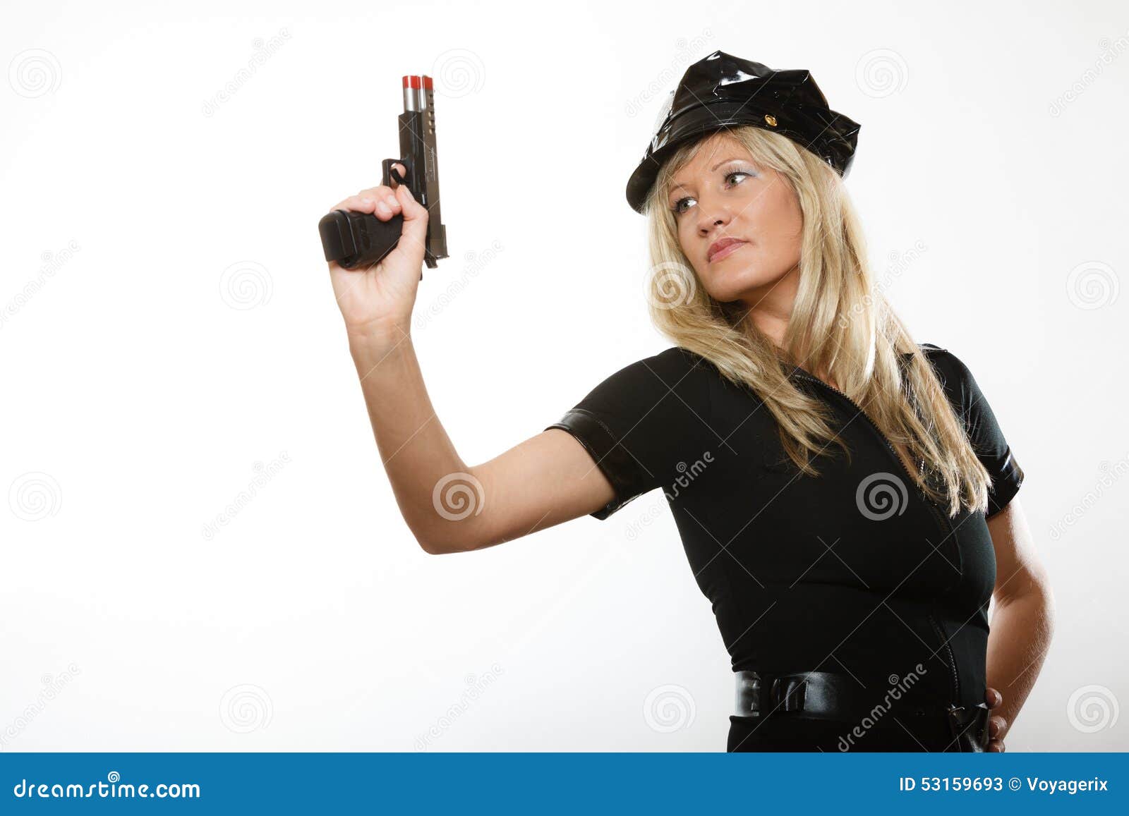 Policewoman Cop With Gun Stock Image Image Of Middle