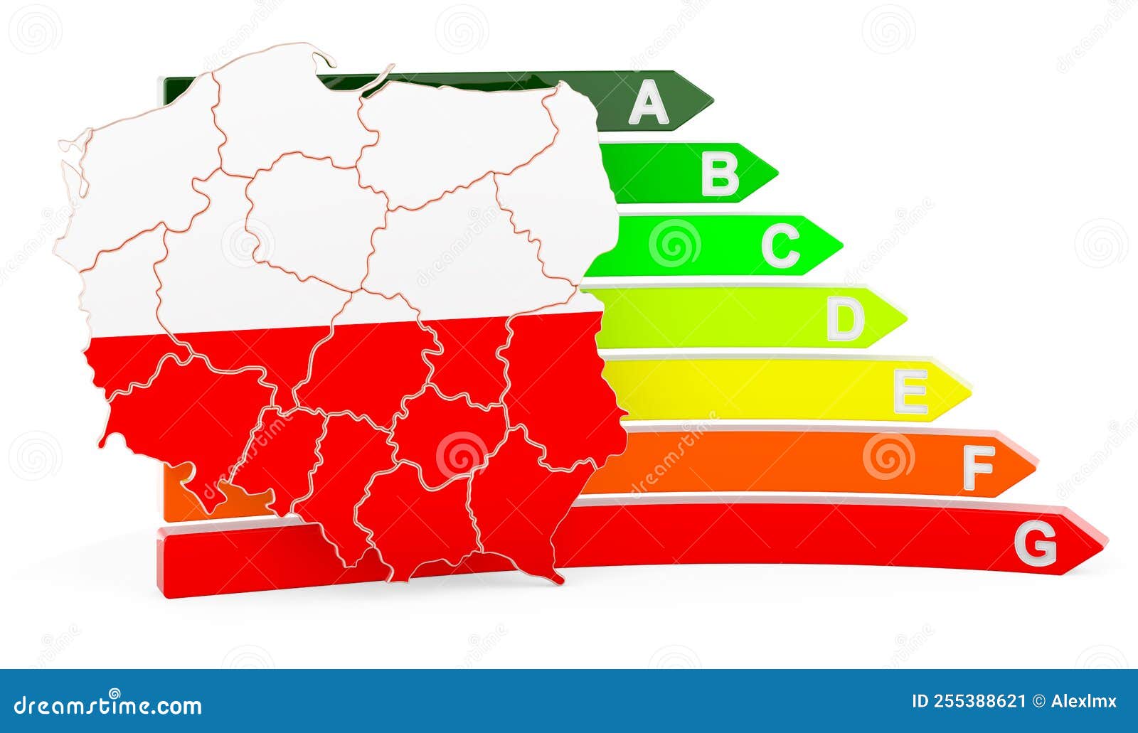 Polish Map with Energy Efficiency Rating, 3D Rendering Stock