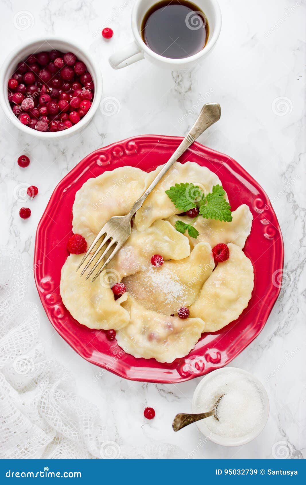 Polish Pierogi Sweet Dumplings With Cranberry Stock Image