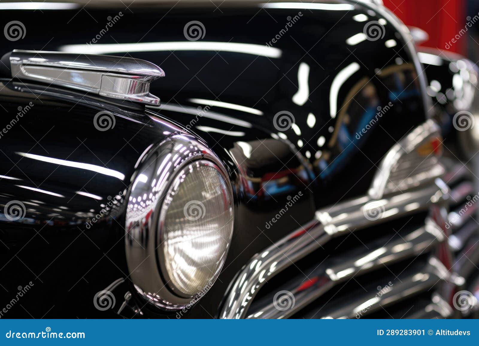 Polished Chrome Details on a Fully Restored Classic Car Stock Image