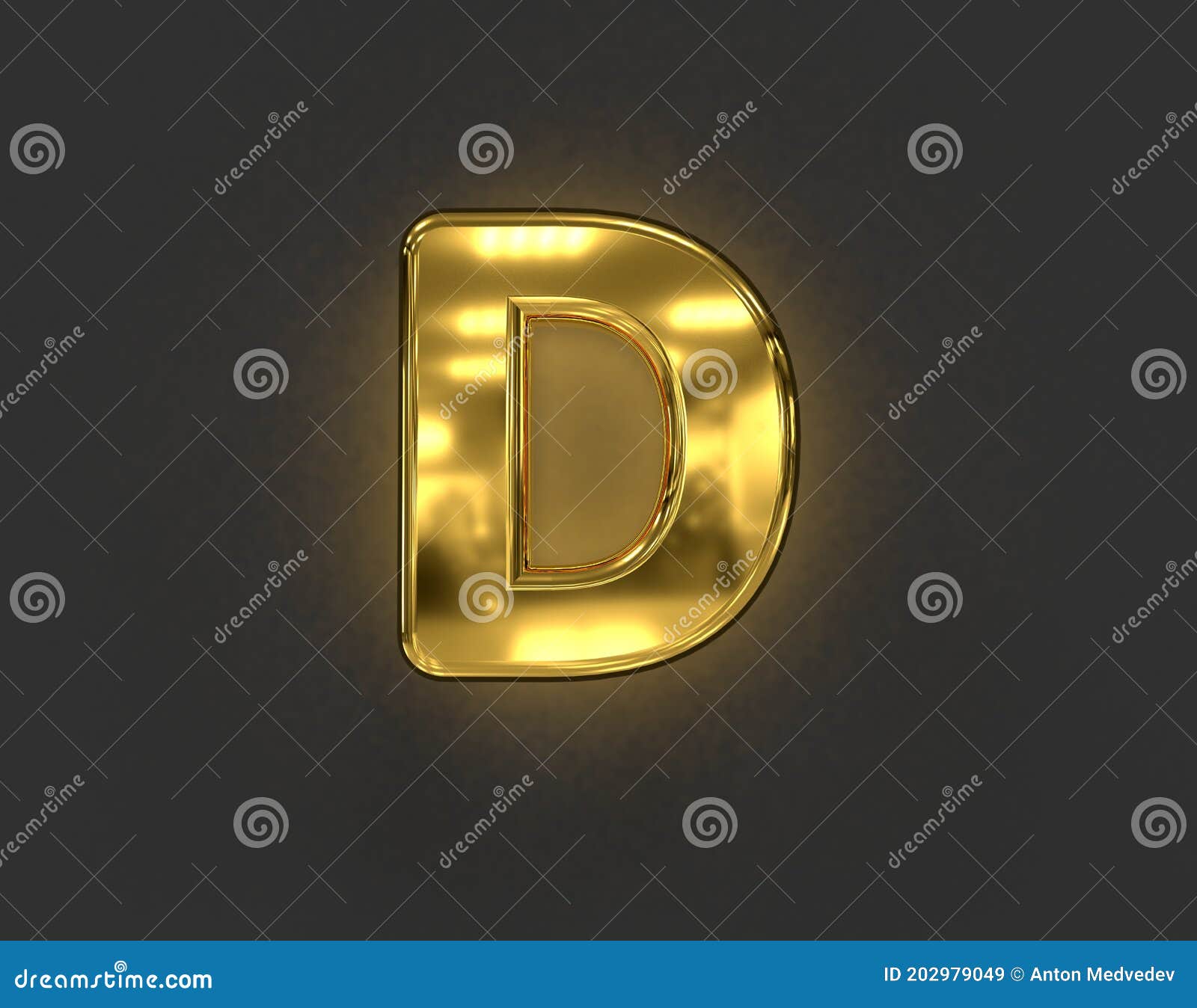 Glossy Golden Metal Font - Letter D Isolated on Dark Grey Background ...