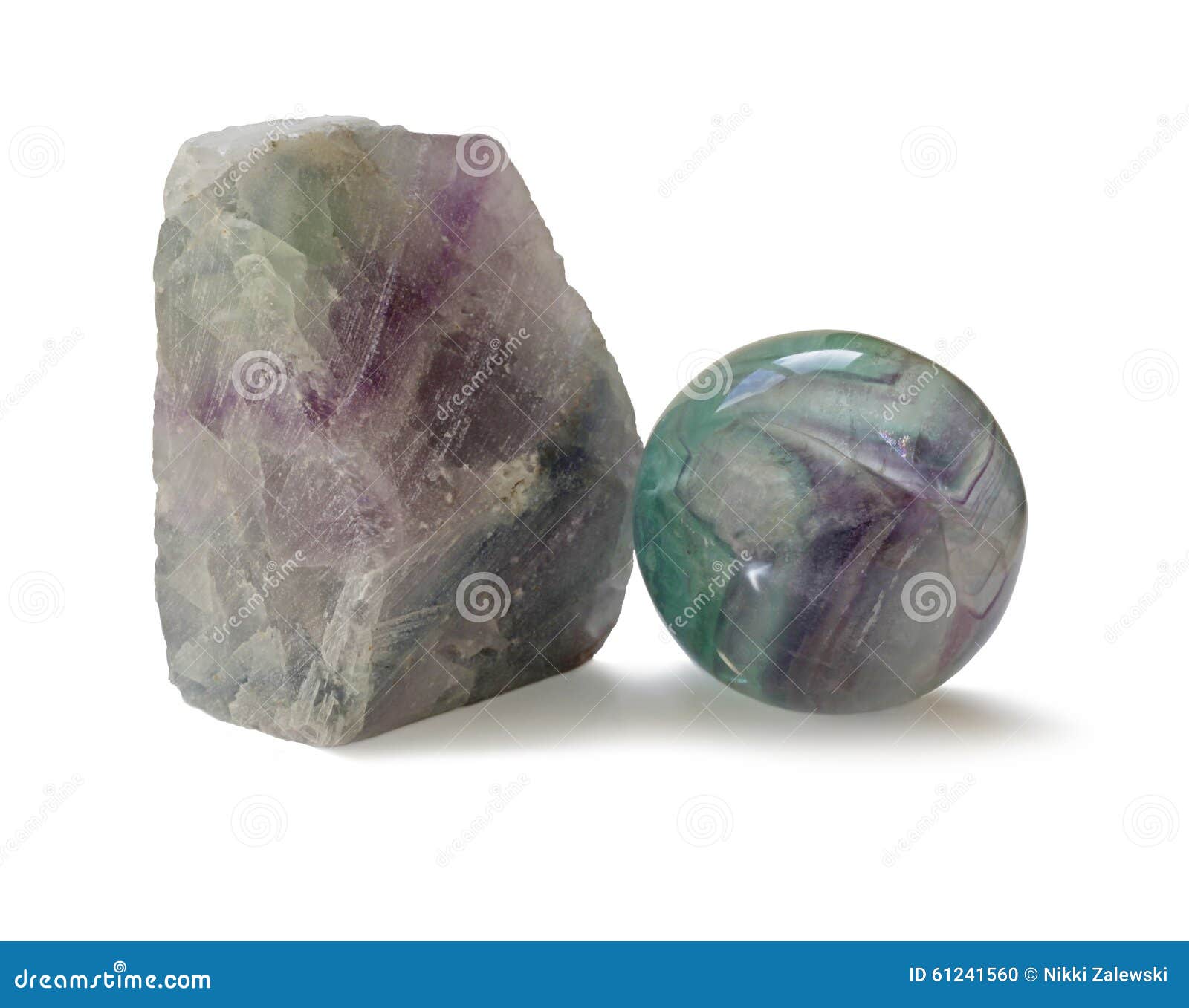 polished and rough natural specimens of fluorite banded crystal